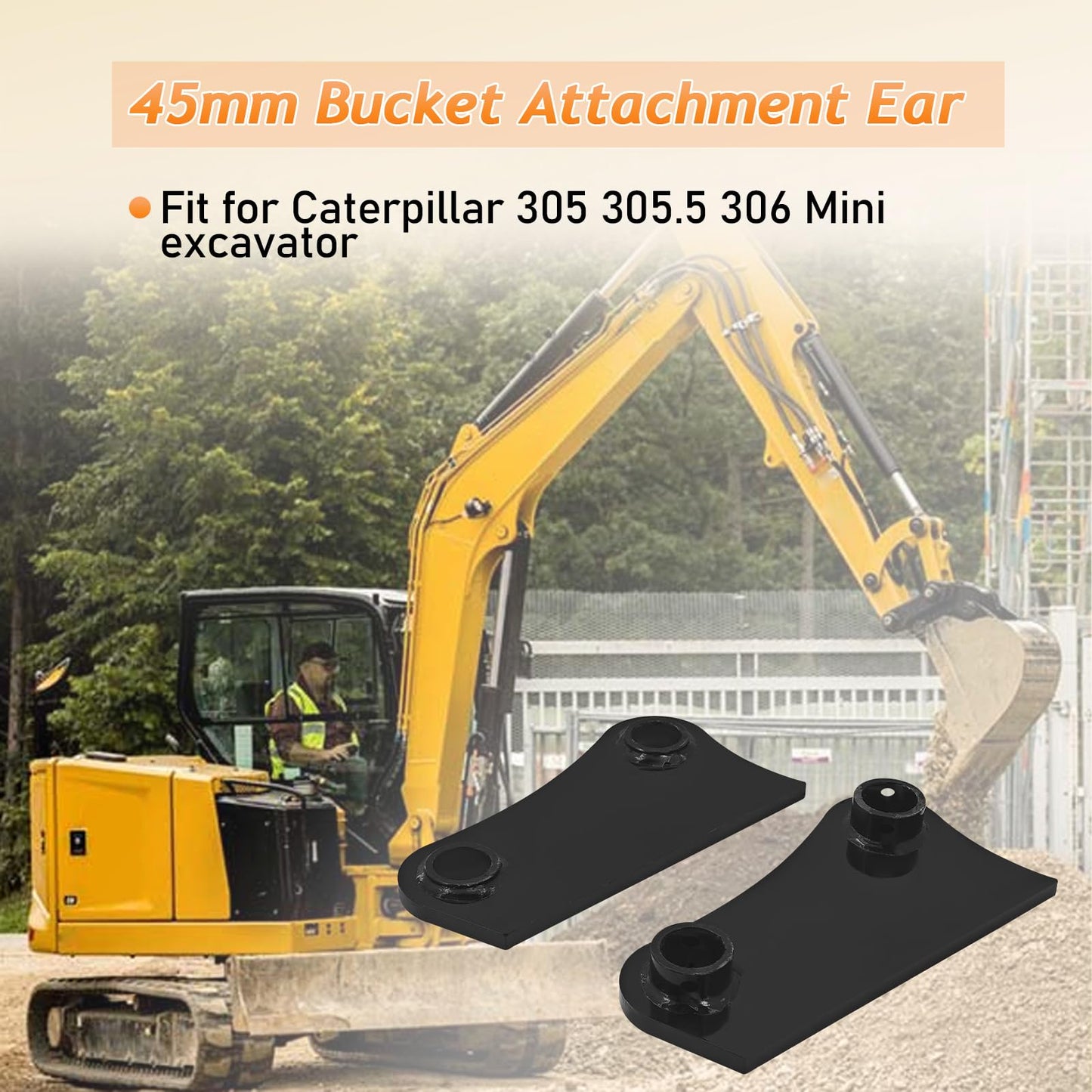 ShareZem 45mm Bucket Attachment Ear Weld On 10-1/4" C-C A Pair Without Pins for Caterpillar 305 305.5 306 Mini Excavator