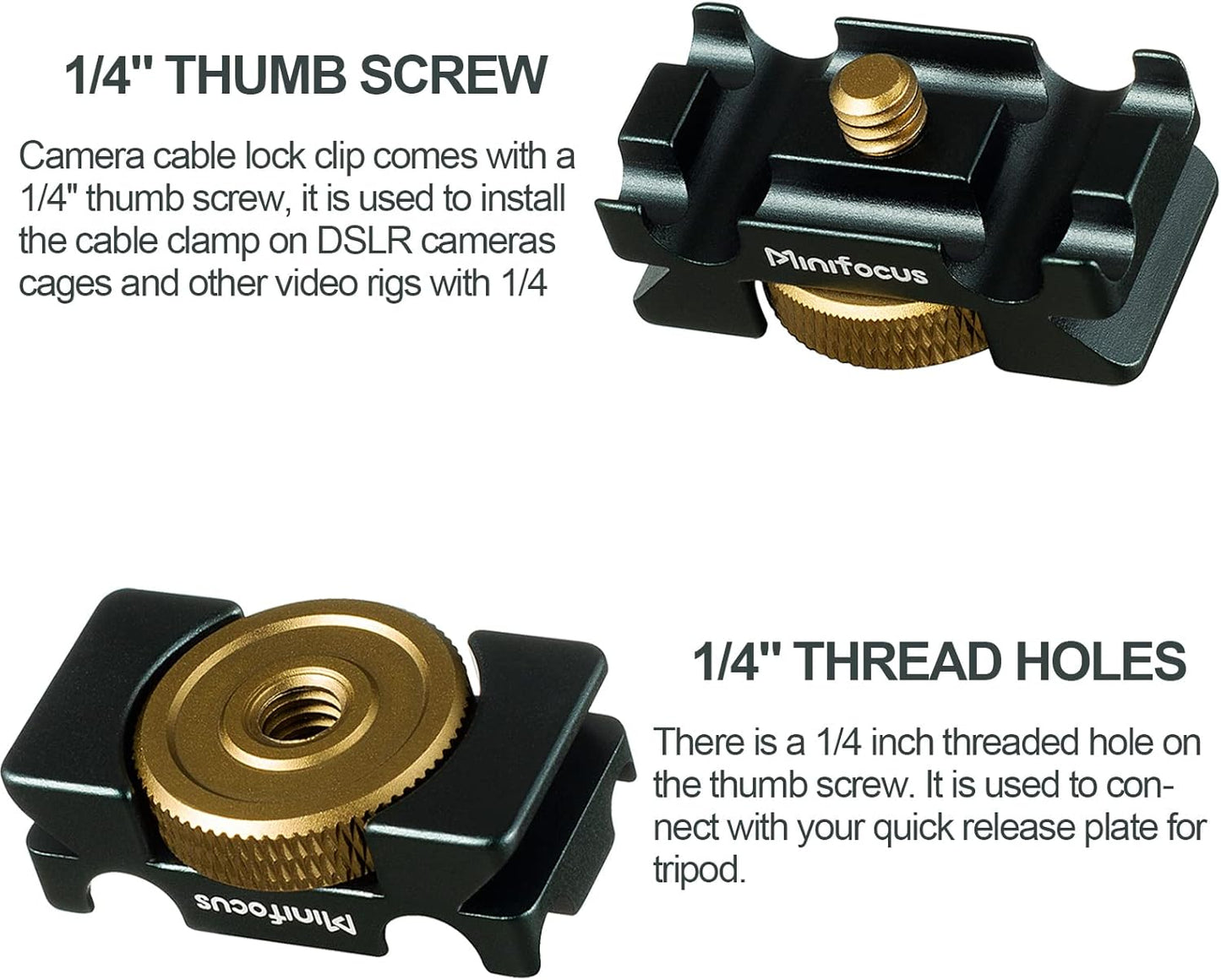 MINIFOCUS 4 Camera Cable Clamp with Arca Swiss System, Aluminum Alloy Tether Cable Block Clip with Grooves, USB Cable