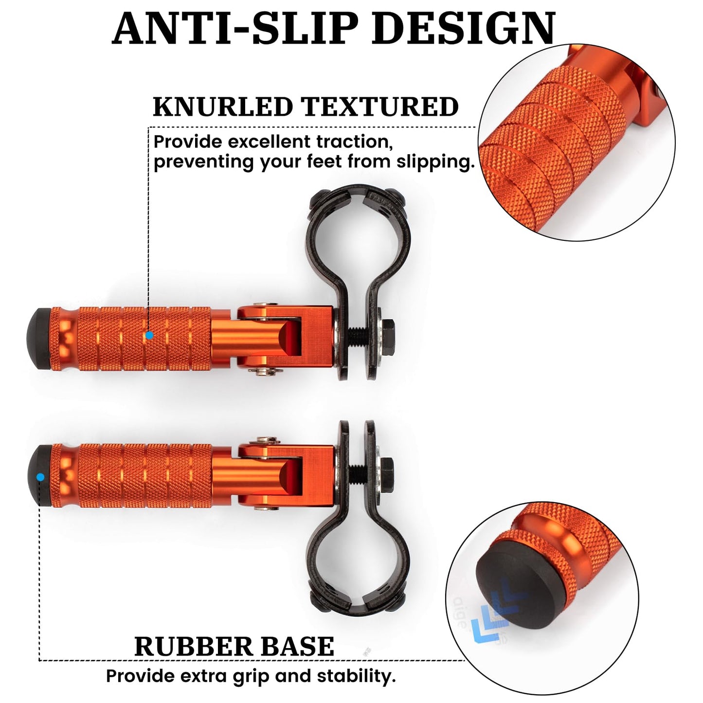 XINGWU M8 Motorcycle Foot Pegs 90 Degree Foldable Footpegs CNC Anti-Skid Footrest Universal for Yamaha Honda Suzuki Aprilia Electric Car Motorbike Mini Bike Dirt Pit Bike Passenger Pedal (Orange)