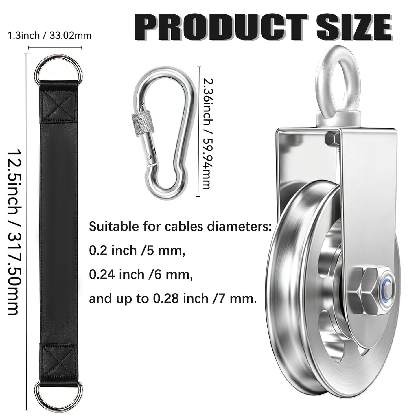 8 Pack Silent Aluminium Alloy Gym Cable Pulley Wheel for Home DIY Gym Pulley System, 304 stainless steel bracket, 3.54 in/90mm Gym Pulley for Max.660LBS Load, Suitable for Lat Pulldown&cable exercises