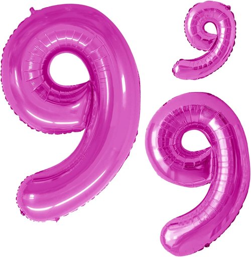 GOER Number 9 Balloons - Hot Pink Foil Party Decorations for 9th Birthday | 3 Pack, 42 Inch, 32 Inch, 16 Inch