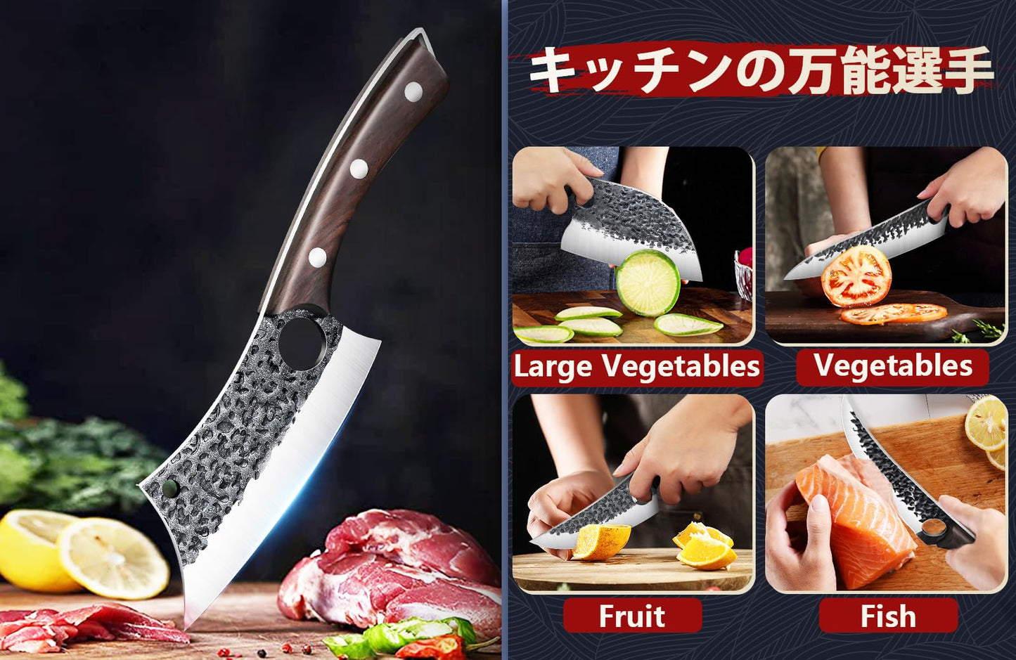 DRGSKL Serbian Chef Knife Set - 10 PCS Hand Forged Butcher Knife Set with Bag - High Carbon Steel Kitchen Knives - Meat Cleaver Viking Boning Knives for Brisket Trimming - Gifts for Mom