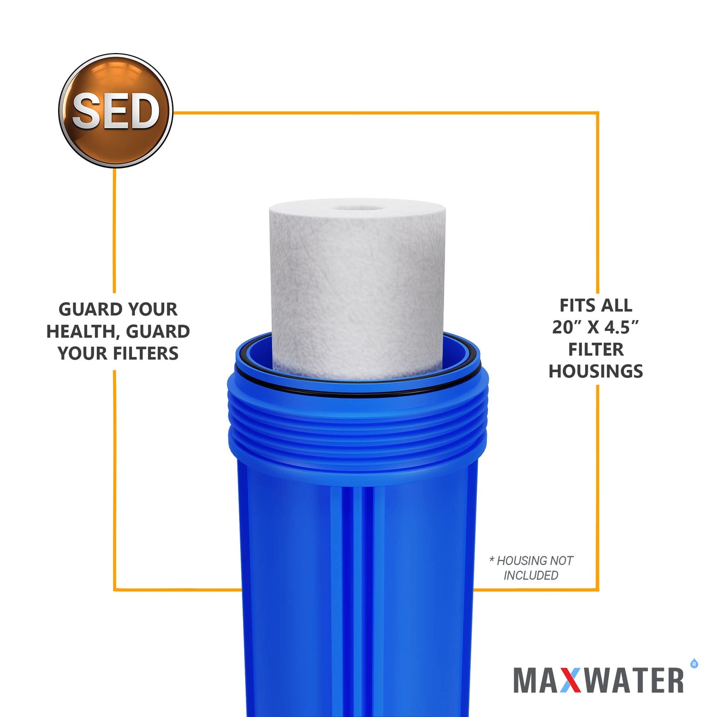 Max Water 5 Micron 20 x 4.5 Sediment Filter 20 inch Whole House BB Water Filtration System Replacement Compatible Cartridge DGD-5005-20, FP25B, AP810-6, FPMB5-20, P5-20, 155358-43, SDC-45-2005