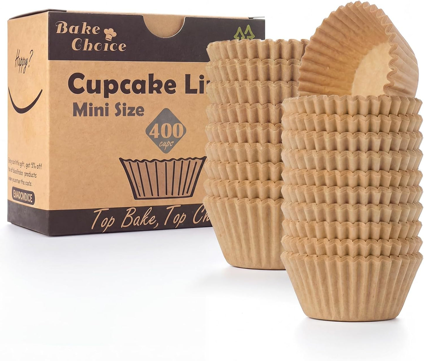 Bake Choice Mini Cupcake Liners - 400 Pcs Non-Stick Natural Parchment for Baking & Muffins