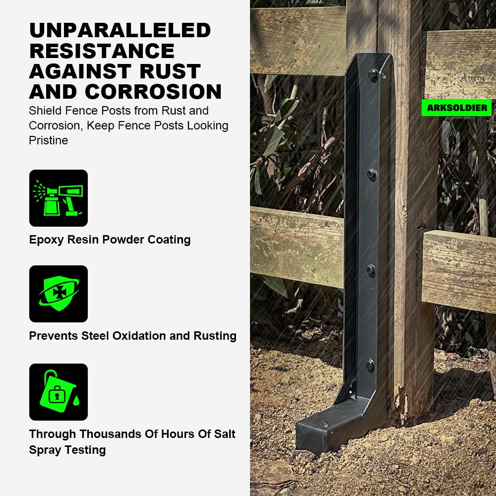 ARKSOLDIER Fence Post Repair Kit - One-Piece Steel Anchors & Stakes to Quick Fix Broken/Leaning 4x4/6x6 Wood Posts Support (Thickened 11-Gauge, 4-Pack)