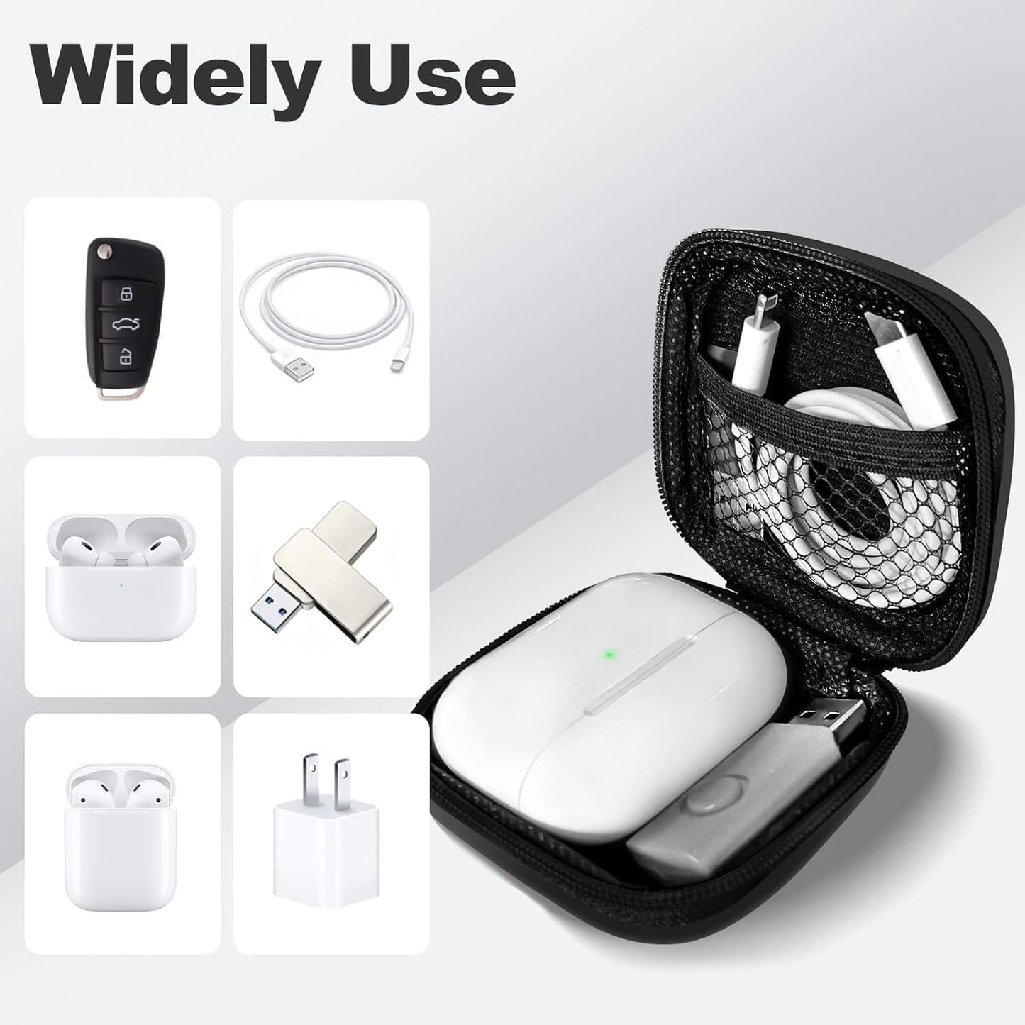 Woyinger Square Earbud Case Portable EVA Storage Bag Cell Phone Accessories Organizer with Carabiner for Wired/Wireless