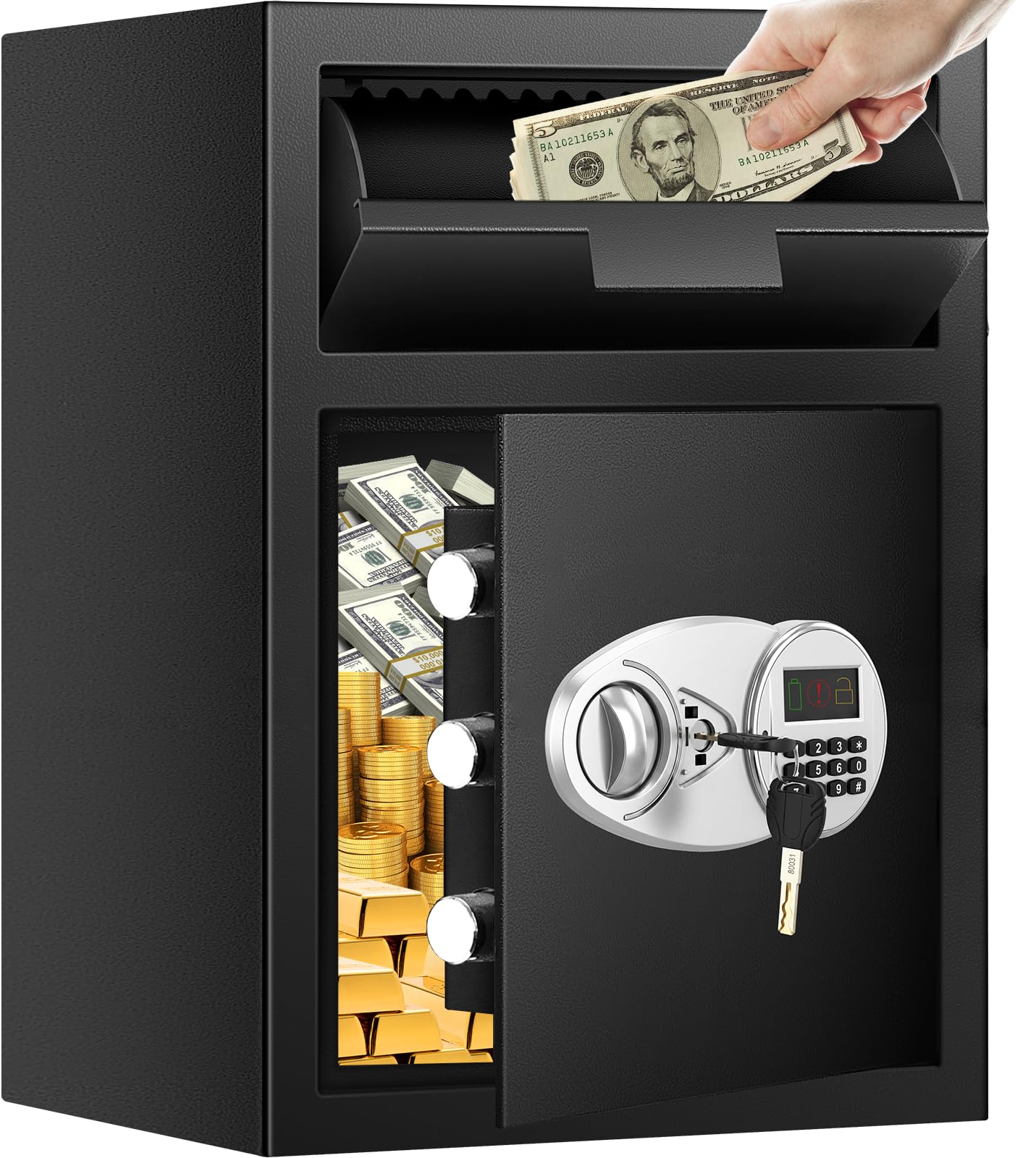 2.8 Cuft Depository Safe with Drop Slot, Anti-Theft Cash Drop Safe with Digital Keypad, Heavy Duty Drop Slot Safes with LCD Display, Drop Commercial Safe for Business Mail Church