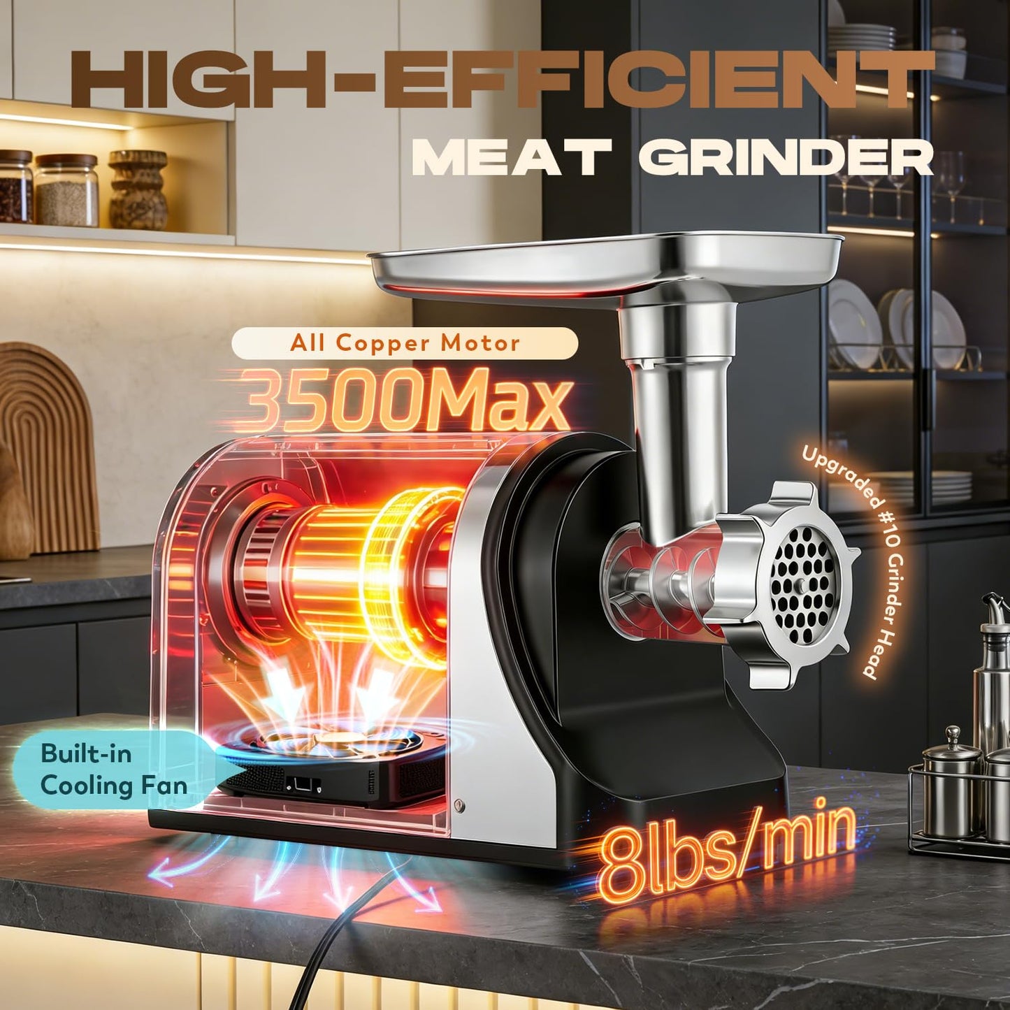 CGOLDENWALL Electric Meat Grinder & Sausage Stuffer, 480lbs/H Heavy Duty Meat Mincer with Speed Settings, 2 Stainless Steel Blades, 3 Grinding Plates, #10 Ideal for Deer Processing, Pet Food Grinding
