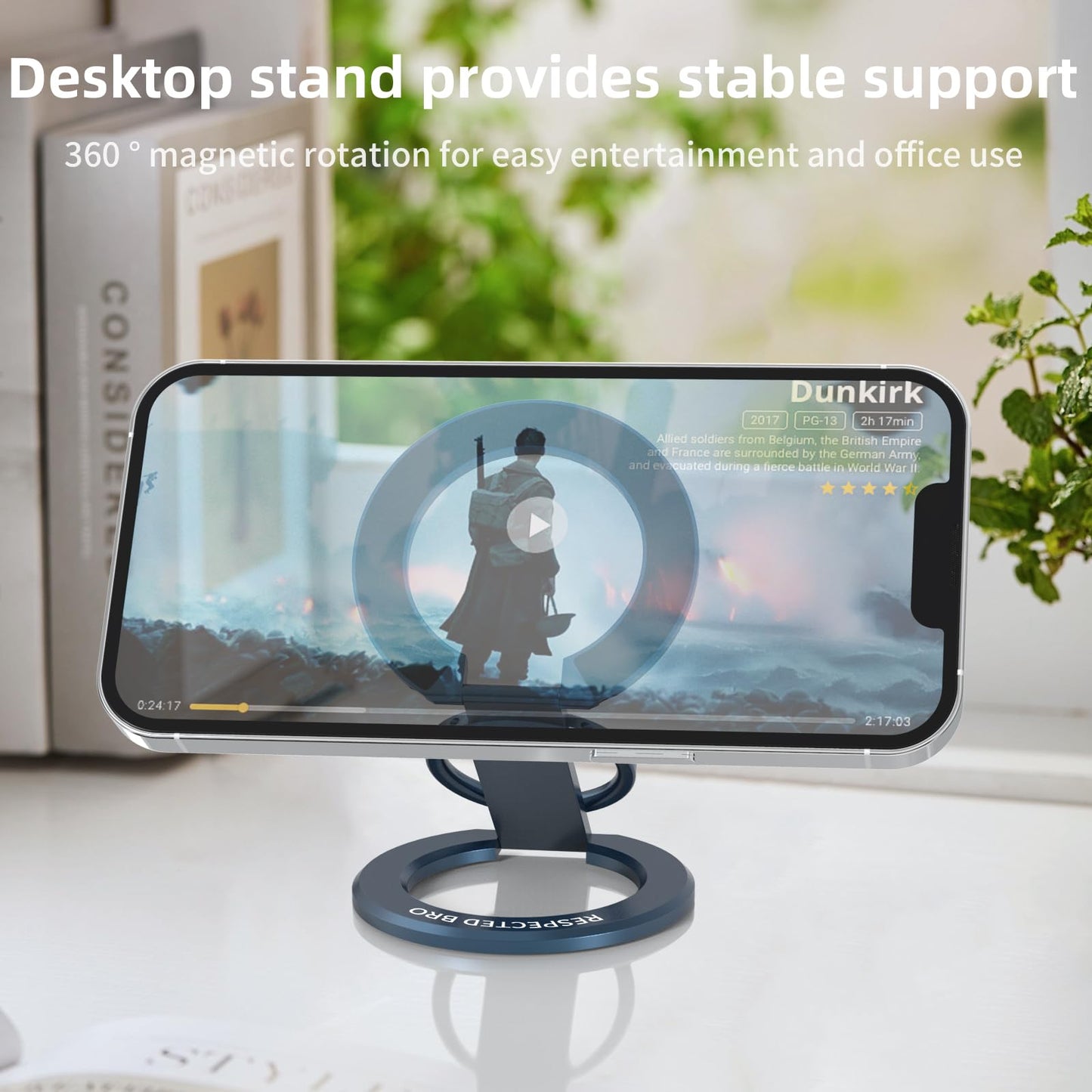 RESPECTED-BRO-Magnetic-Phone-Ring-Holder with Dual Rings, Compatible with iPhone 17/16/15/14/13/12, Multifunctional Stand for Desk,Office,Gym,Kitchen & All Metal Surfaces, Finger Loop Grip (Dark Blue)