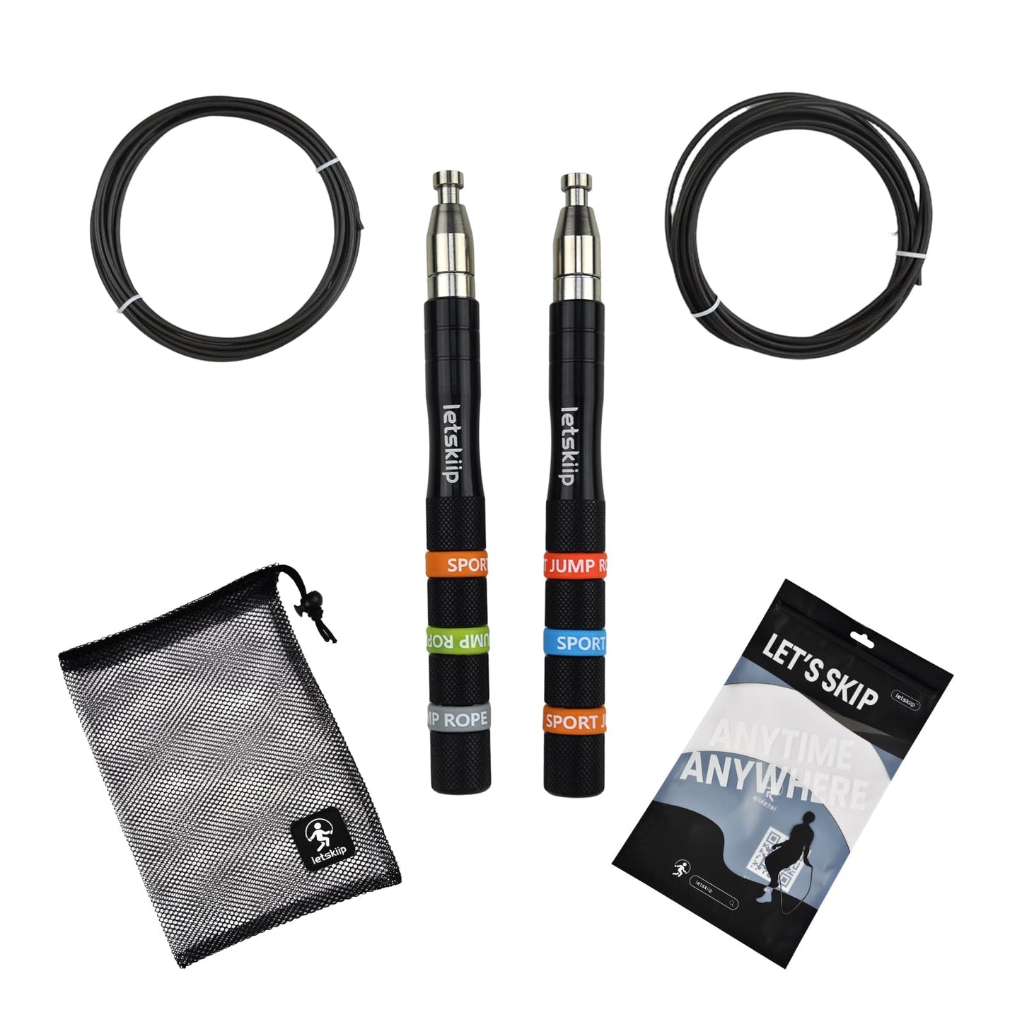 Letskiip Speed Jump Rope for CrossFit & Boxing - Secure Self-Locking Adjustable Skipping Rope for Men & Women - Anti-Slip Aluminum Handles & Smooth Ball Bearings for Double Unders, HIIT, Home Gym (2 Cables Included)