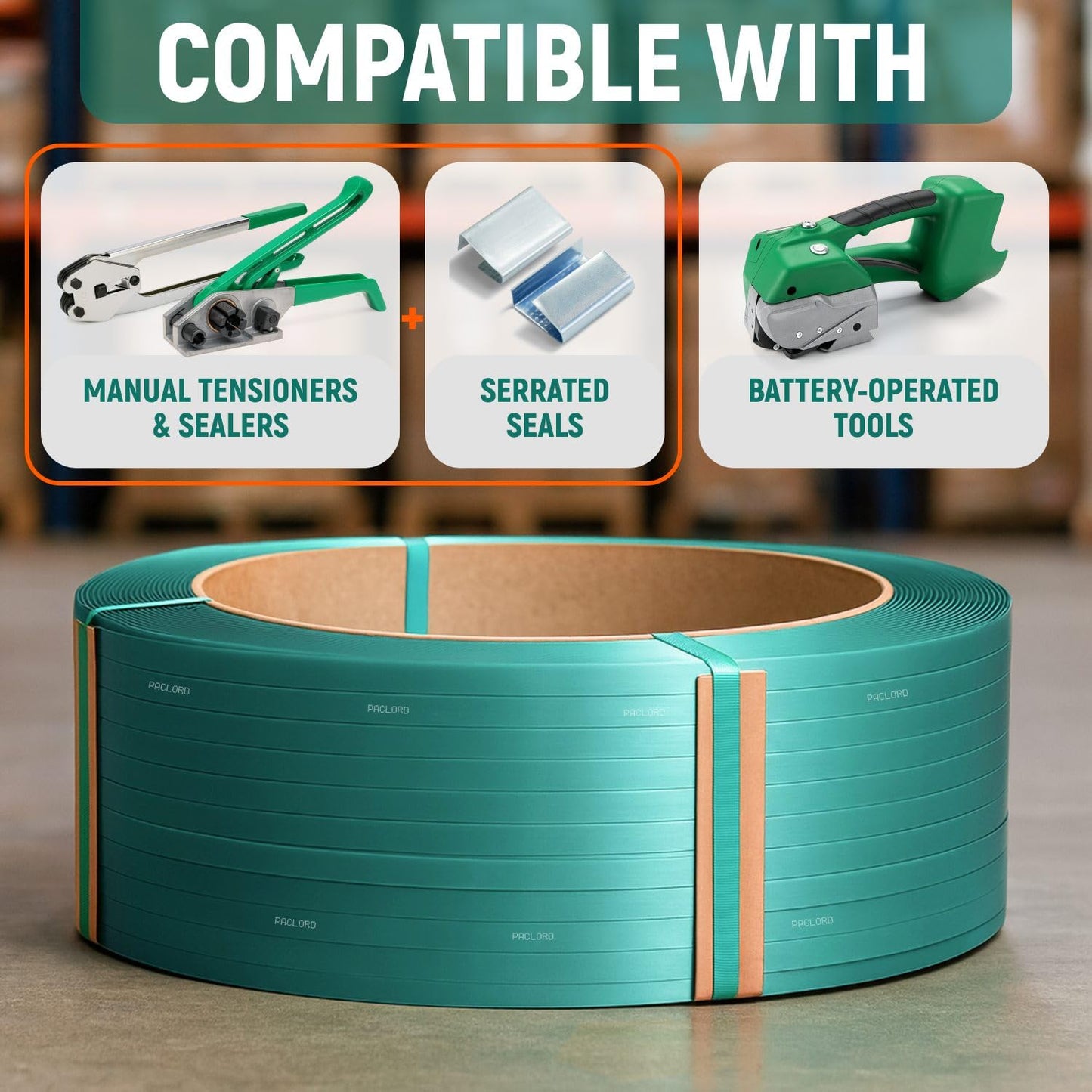 Paclord 1/2" x 6500' Industrial-Grade Polyester (PET) Strapping Coil, 0.028" Thickness, 16" x 6" Core, 820 lbs Break Strength - Green Pallet Banding Strap – Excellent Weather Resistant