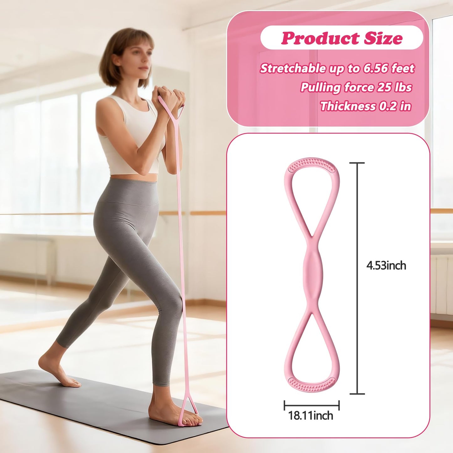Figure 8 Resistance Band (25 lbs Resistance Level), Exercise Bands with Handles for Women & Men, Full Body Workout Bands for Arms, Back, Shoulders, and Legs, Portable Fitness Gift for Home Gym