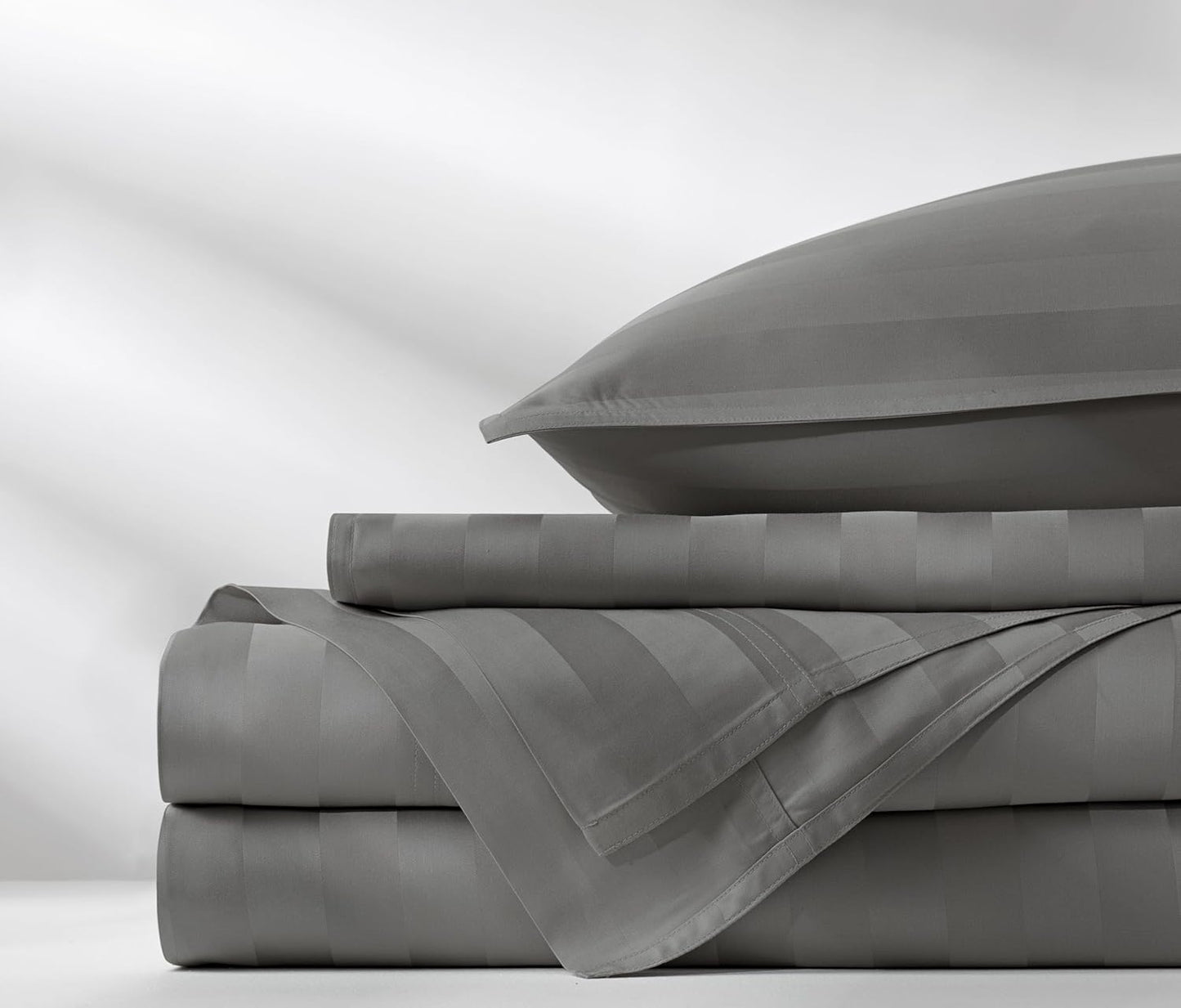 Pure Bamboo Full Bed Sheet Set - 100% Organic Viscose, Luxuriously Soft & Cooling | Jacquard Stone, Double Stitching