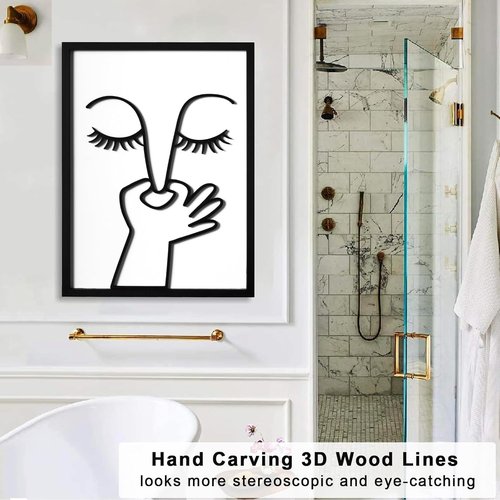 KIOSSUT 3D Wood Framed Bathroom Wall Art - Cute Black and White Toilet Pictures | Ready to Hang, 12 x 16 Inches
