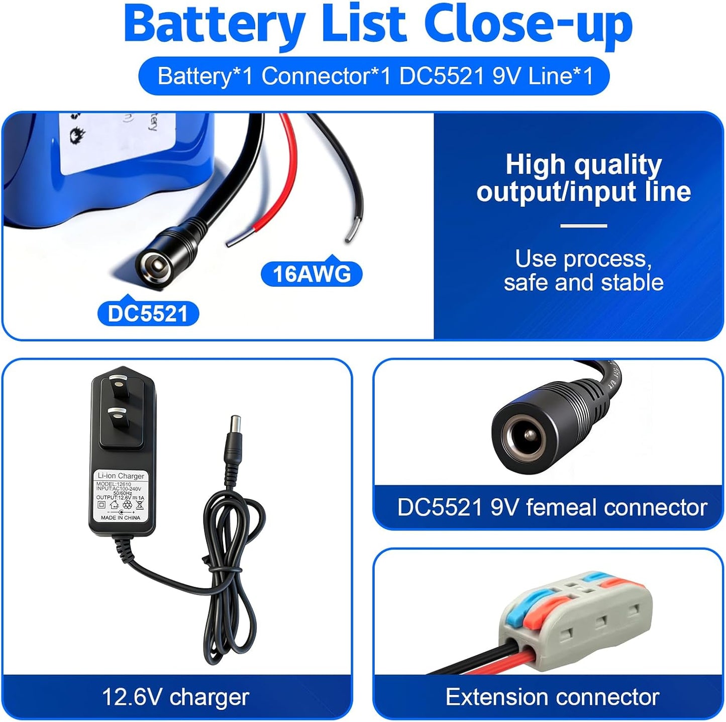 Generic 12V 2600mAh Pack (12V 2600mAh) Rechargeable Li-ion Battery with Charger, Bare Leads Wire Battery Perfect