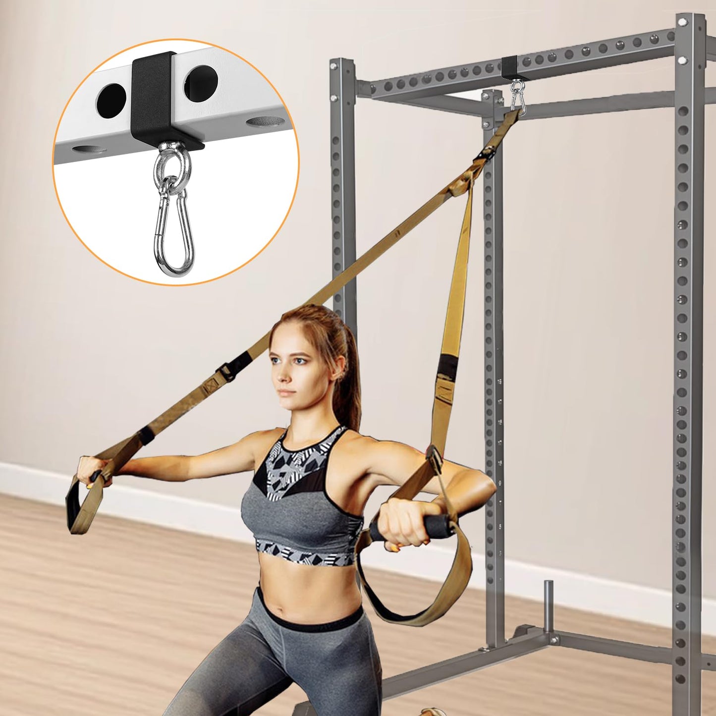 Ertuohg 2PCS Power Rack Attachments with Quick Connect Buckles, O-Ring Attachment for Power Rack Squat Racks, Heavy Duty Power Rack Shackle Band Attachment, Resistance Band Hooks Fits 1" Holes