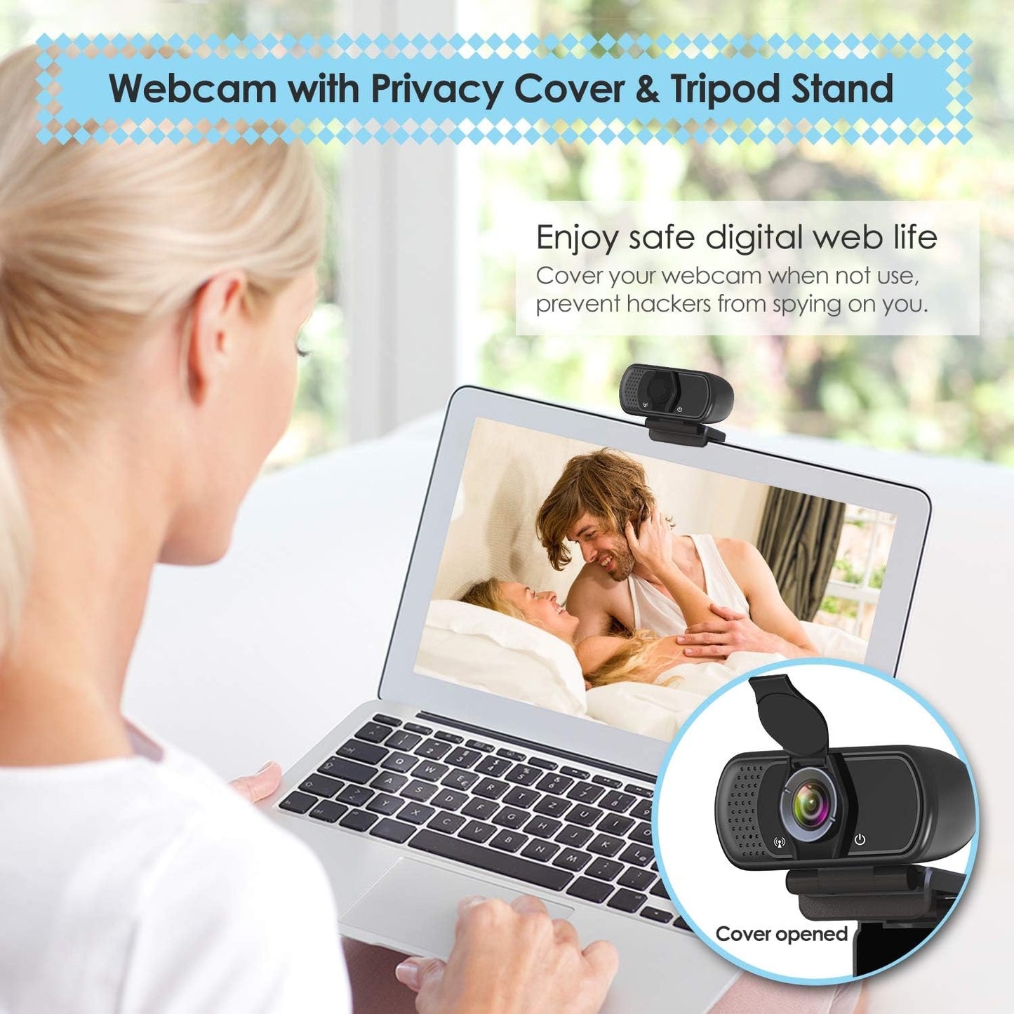 ToLuLu 1080P Webcam with Microphone, HD Webcam Web Camera with Tripod Stand, Widescreen USB Computer Camera, Streaming