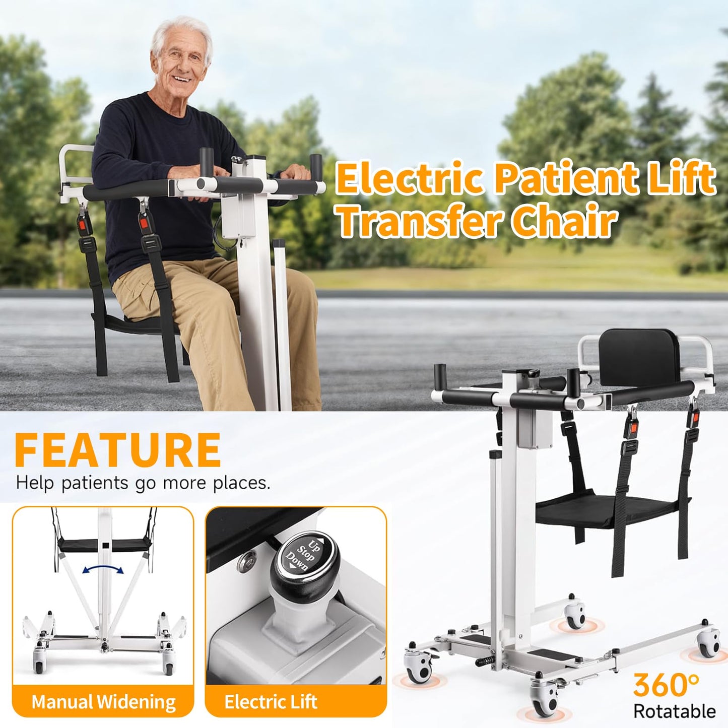 Upgrade Electric Transfer Lift - Foldable Patient Lift Transfer Chair for Car- Handicap Lift Shower Chair, Bathroom Wheelchairs Transfer Chairs for Seniors, Adults & Disabled