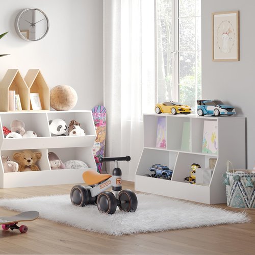 DINZI LVJ Toy Storage Organizer, Kids Bookshelf, Wood Toy Storage Cabinet, 5 Cubby Children Bookcase, 43.3" L Toddler Book Shelf for Playroom, Living Room, Nursery, Hallway, School, White