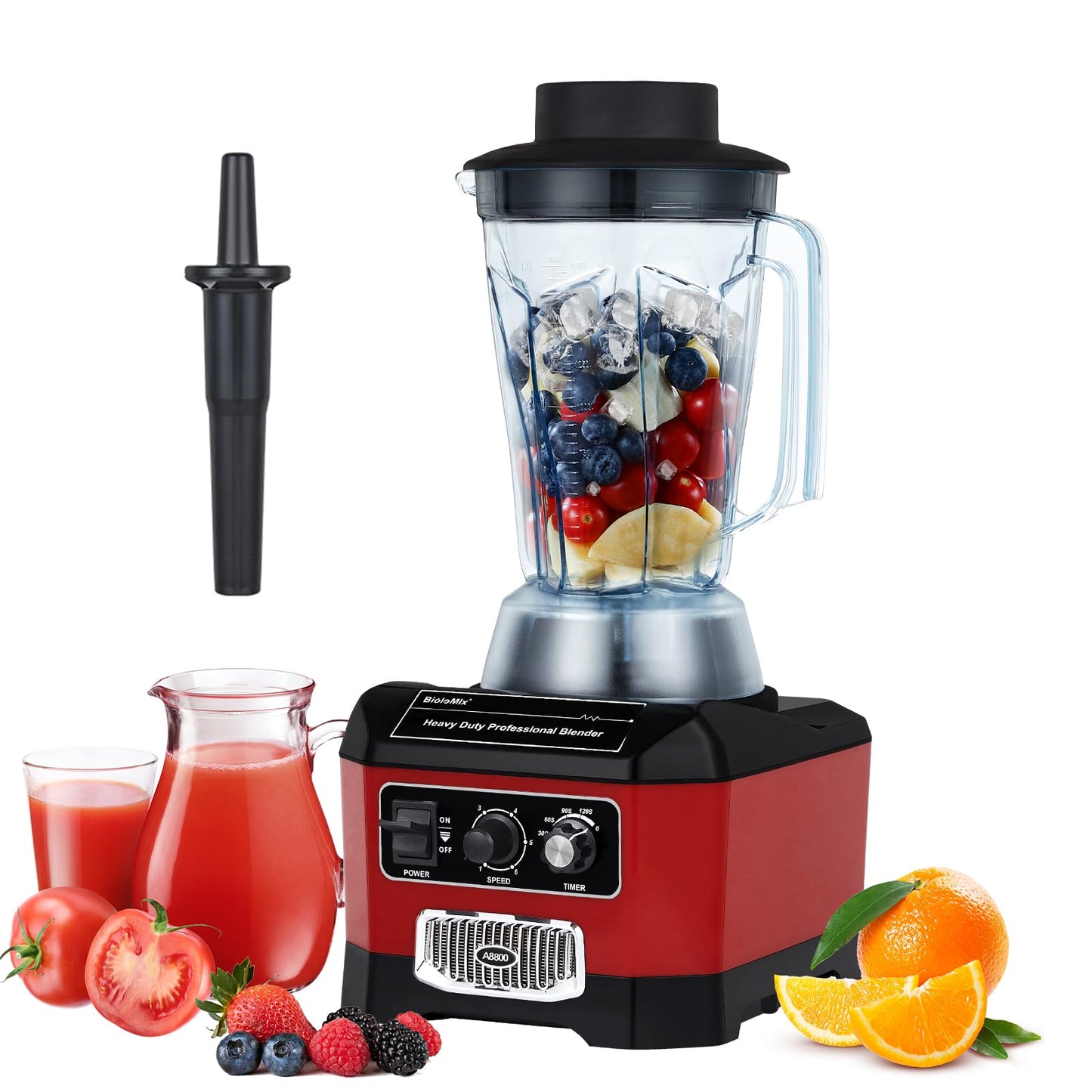 BioloMix Heavy Duty Commercial Blender, 2200W 60Oz Professional Kitchen Blender Smoothies, Shakes, Ice and Frozen Fruit, Optional Dry Grains Container