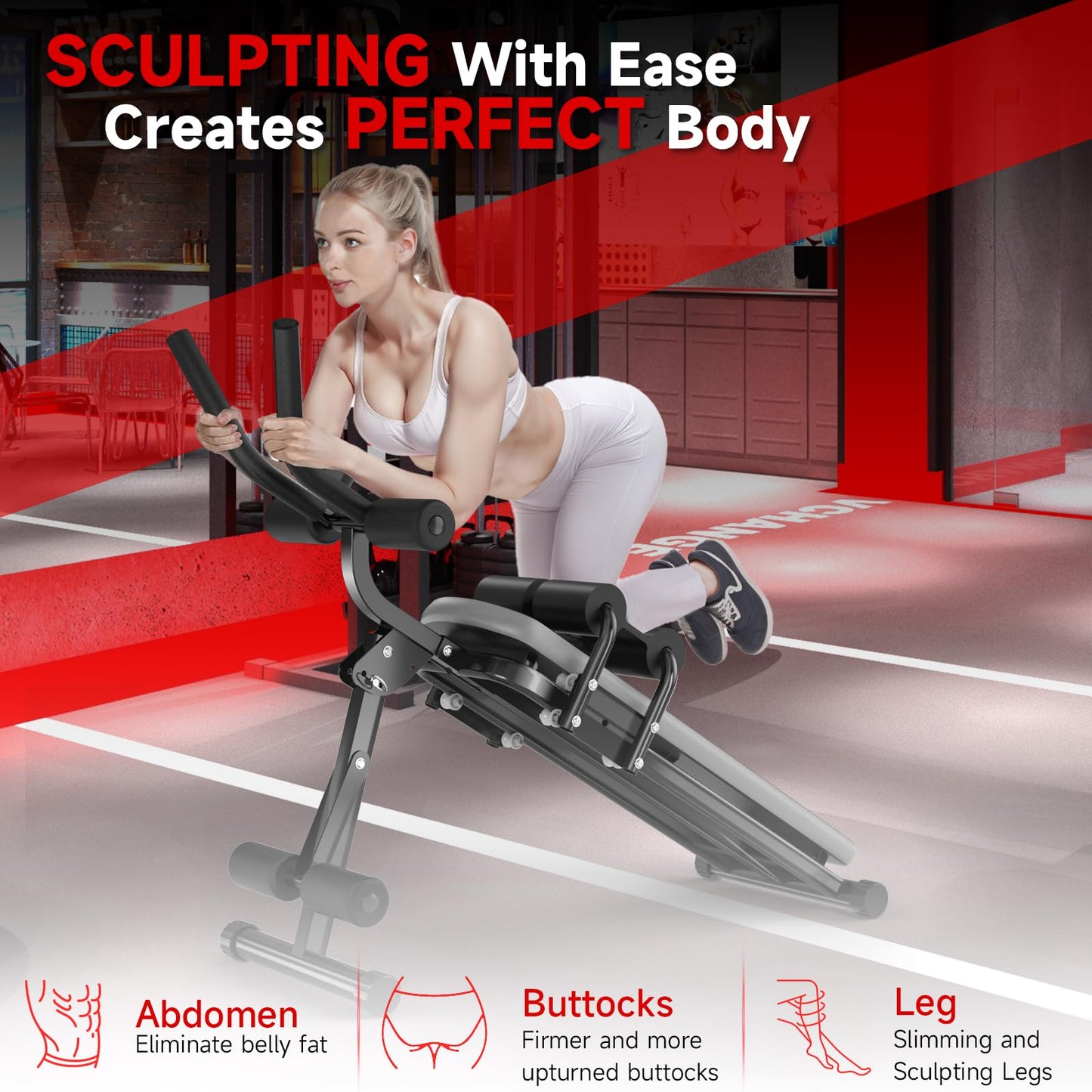 Bigzzia Ab Machine, 5-in-1 Adjustable Ab Workout Bench Core Abdomen Trainer for Stomach Workout, Crunch Machine Exercise Equipment for Home Gym - Sit UP, Push UP, Leg Press, Glider, Roman Chair, 330lbs Capacity
