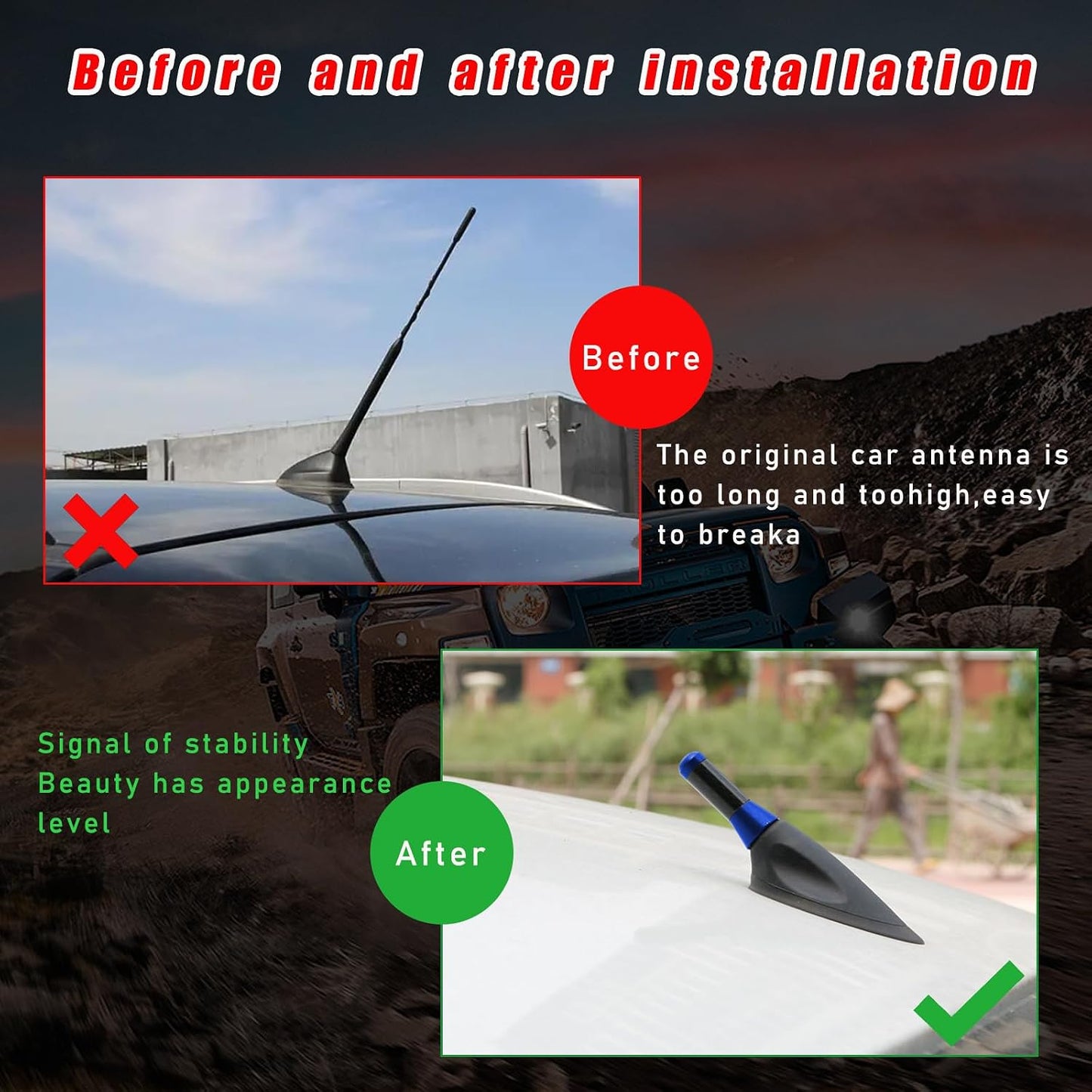 Augeny (1.37", Car Short Antenna, Carbon Fiber Antenna Replacement with Screws for AM/FM Radio Reception, Car