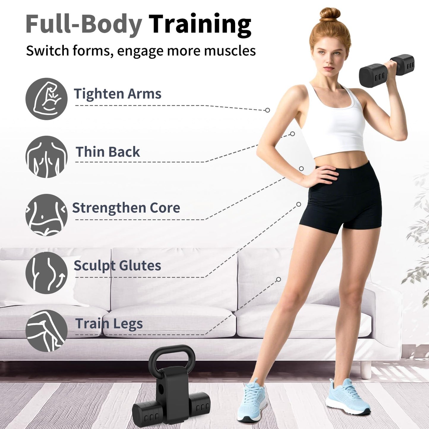 Hezeyferg 2-in-1 Adjustable Dumbbells Set, 4 Levels Weight Dumbbells Set for Women Men, Each 2.2/3.3/4.4/5.5lb Hand Weights with Kettlebell Form for Home Gym Exercise Training (Black)