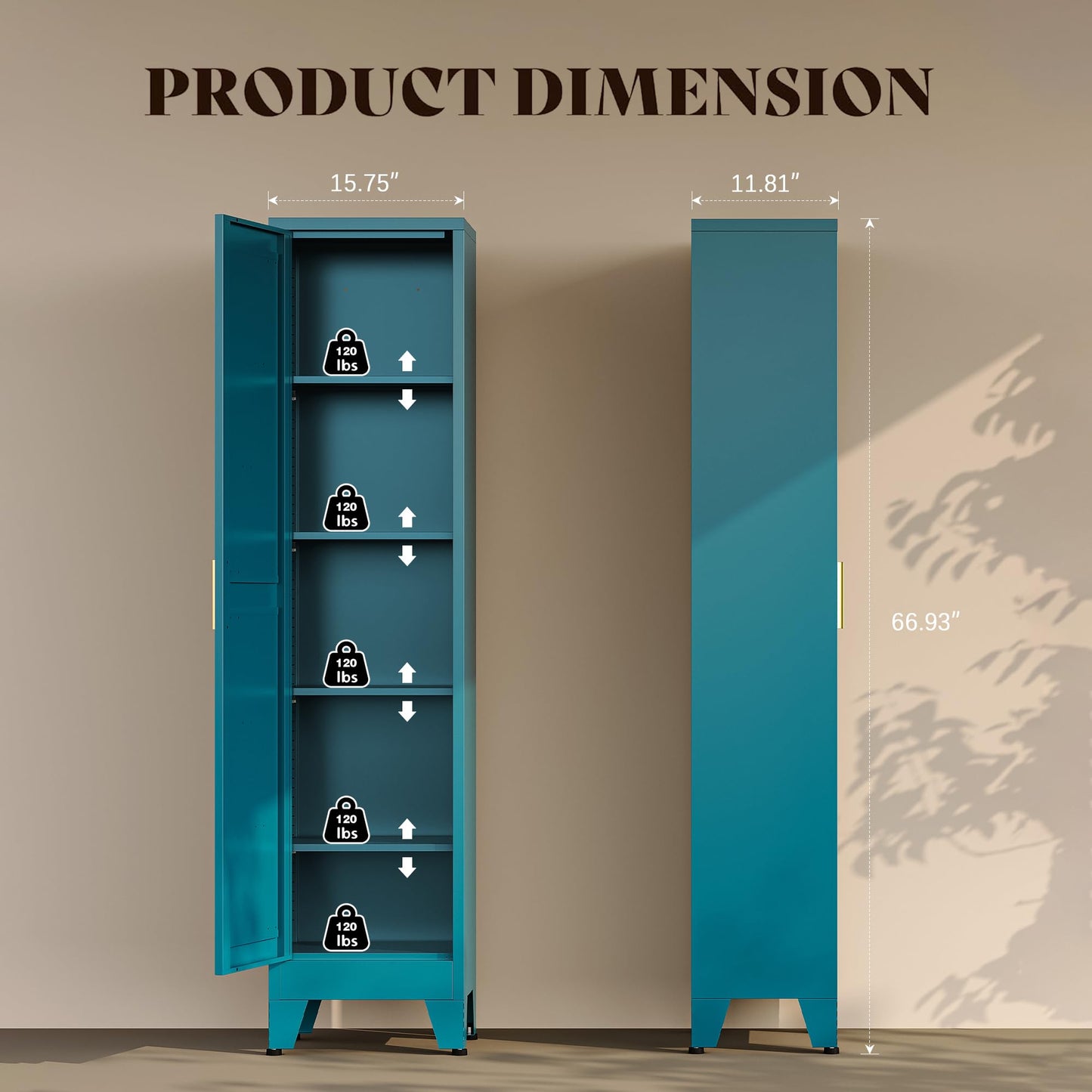 QPRVPTOW 67" H Broom Closet Storage Cabinet,Metal Cleaning Cabinet,Narrow Storage Cabinets with 4 Adjustable Shelves,Slim Tall Floor Cabinet