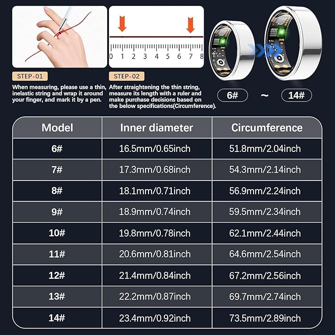 Health Tracker Ring, Smart Health Ring for Women Men with Heart Rate, Blood Oxygen, Sleep Monitor, Steps,Calories, No Subscription Fee, IP68 Waterproof Smart Ring for iPhone & Android (Silver, 6#)