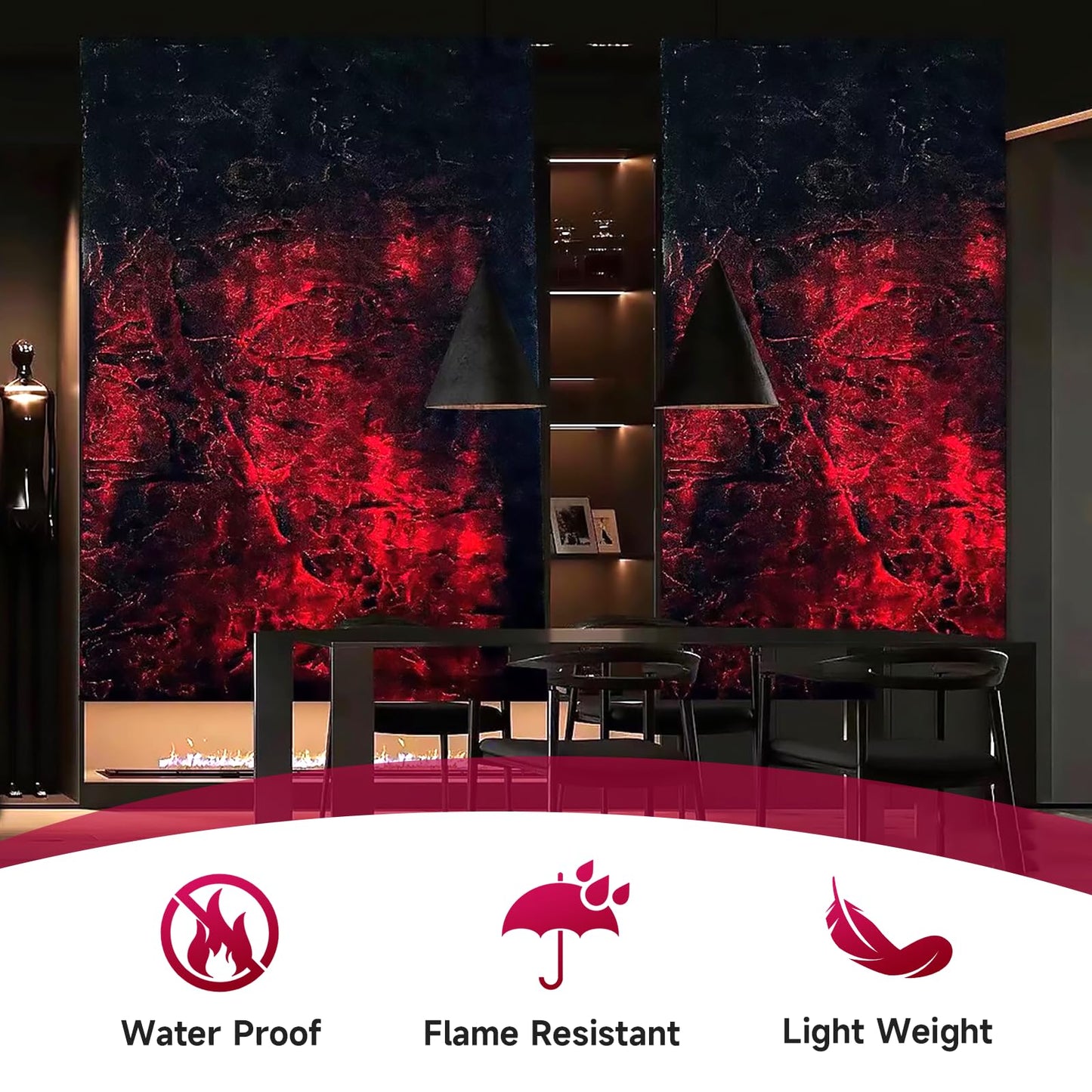 3D Wall Panels Faux Stone, Lava-Themed Translucent Panels, 23.6" x 47.2", Cement Texture for Home, Office & Outdoors