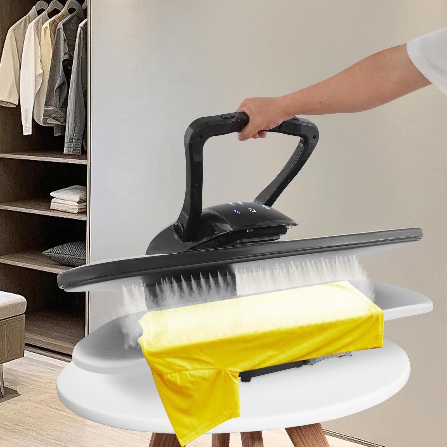 36" Intelligent Steam Press, 1600W 110V Large Digital Steam Press Professional Commercial Iron w/Touch Screen & Voice Prompts, 5 Fabric Functions and Overheating Protection for Clothes Sheets Fabrics