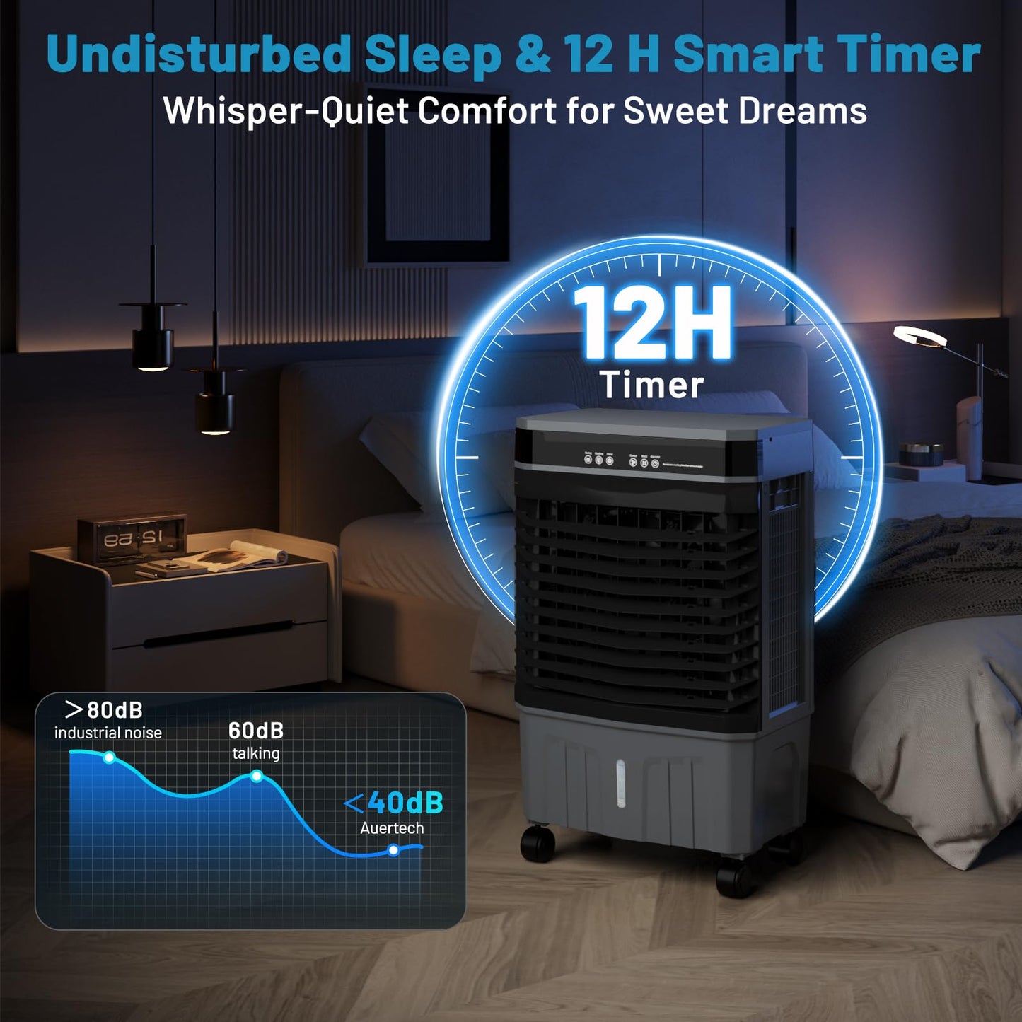Auertech 5.3 Gal Swamp Cooler, 1800 CFM Evaporative Air Cooler with Water Tank & 4 Ice Packs, Evaporative Cooler with 12H Timer, 120°Oscillation, Portable Cooling Fan for Bedroom Home Office Garage