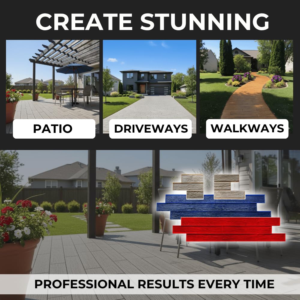6" Wood Concrete Stamp Mats Set of 4 – Made in USA – Decorative Concrete Stamps with Wood Grain Texture – Create Realistic Patterns for Driveways and Patios – Durable Polyurethane 5500/S-4