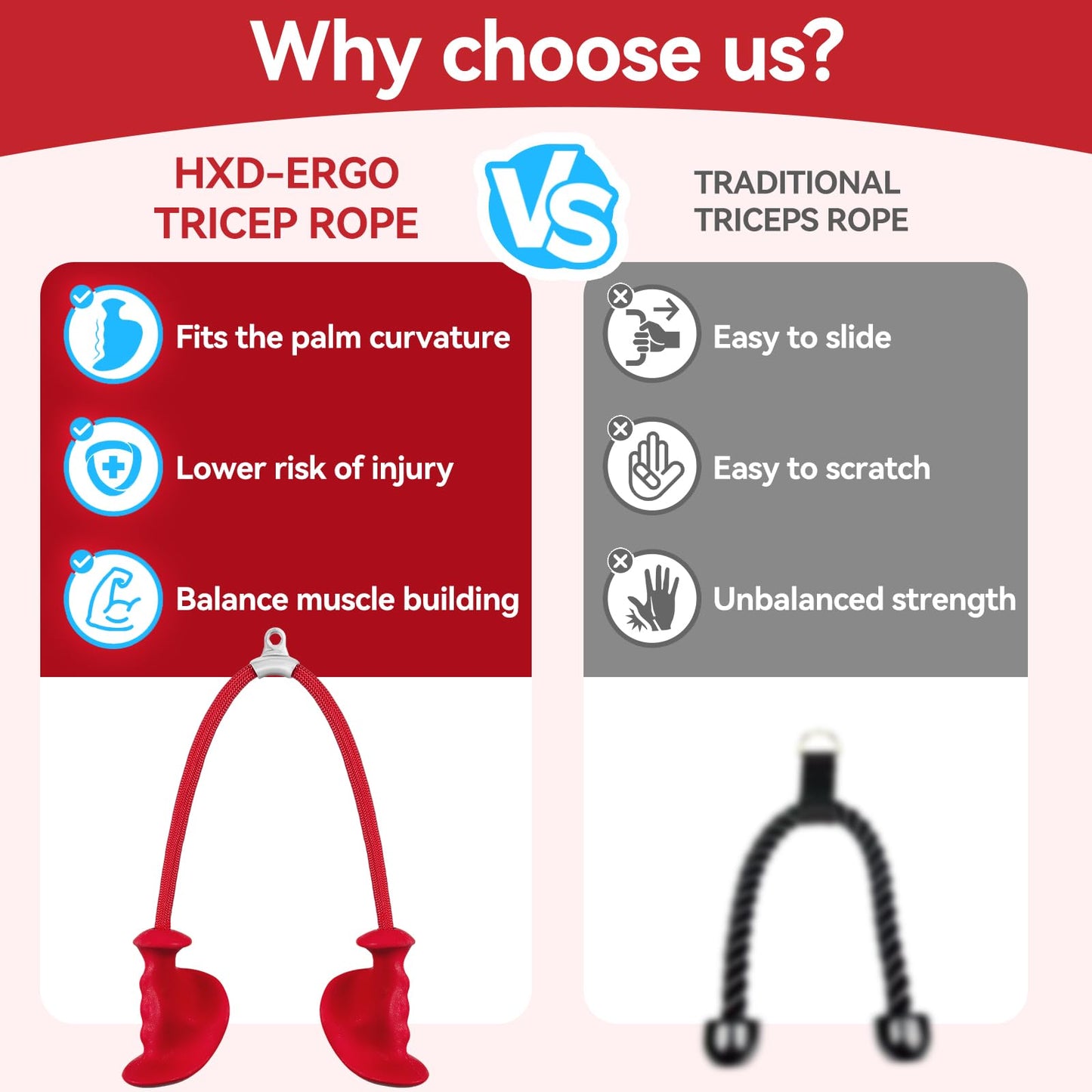 CYBEOE Tricep Rope Ergonomic Tricep Pull Down Attachment 36In - Rope Attachment for Cable Machine Pulley System Gym Home Triceps Rope Cable Attachment Workout Equipment (Red)