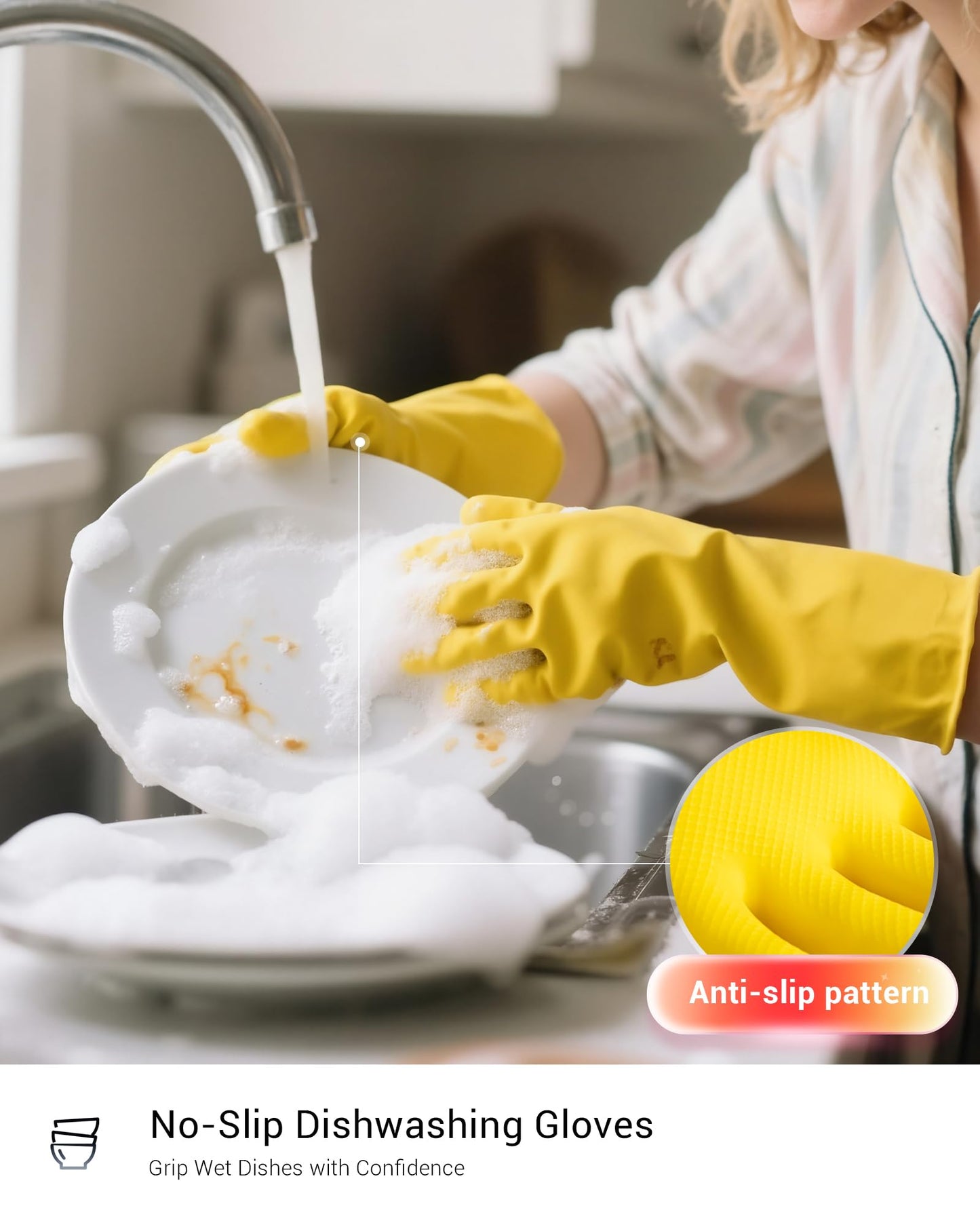 ThxToms 10 Pairs Heavy Duty Rubber Cleaning Gloves, 20 Mil Extra Thick & Long-Lasting, Reusable Household Dishwashing Gloves, Non-Slip Grip for Bathroom, Kitchen, Gardening, Pet Care, 13inch, M