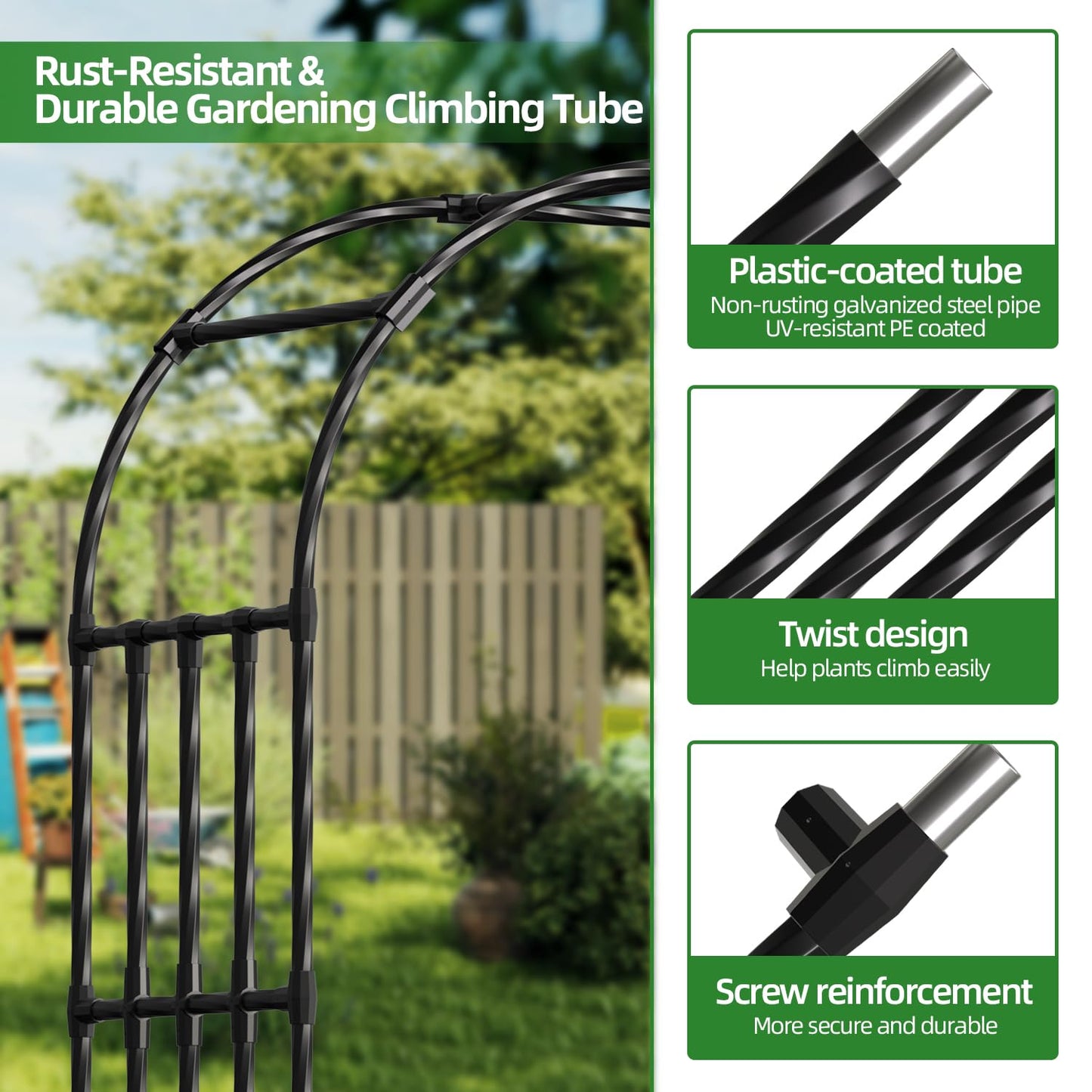 Garden Arch Trellis,114 x102.4 in Extra Wide Sturdy Metal Arbor for Climbing Plants,Grape Trellis Vine Support for Flower Vegetable,Wedding Arch Backdrop Stand for Ceremony Party