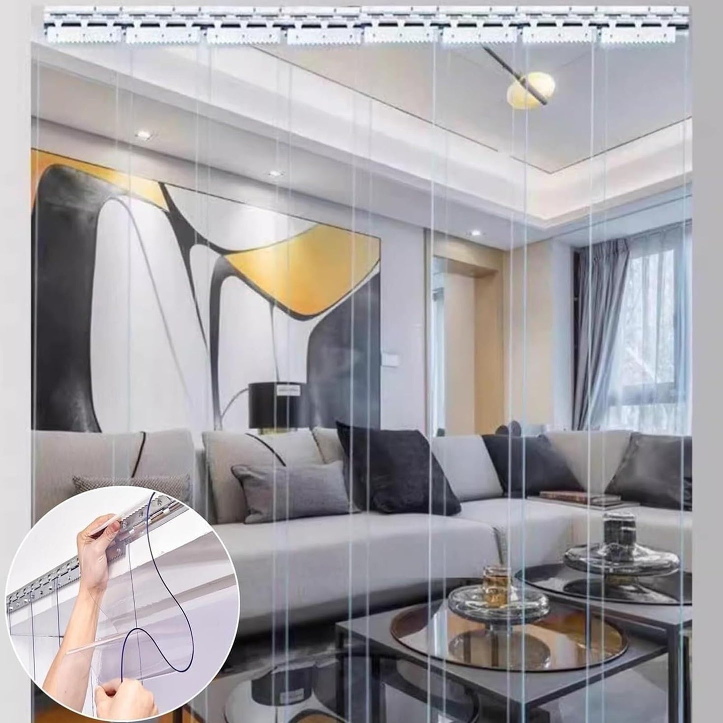 Clear PVC Strip Curtain - Waterproof Vinyl Dustproof Strips for Cold Rooms & Freezers - Heavy Duty 0.9x2.4m Warehouse & Industrial Use,Size_Name,0.9x2.4m