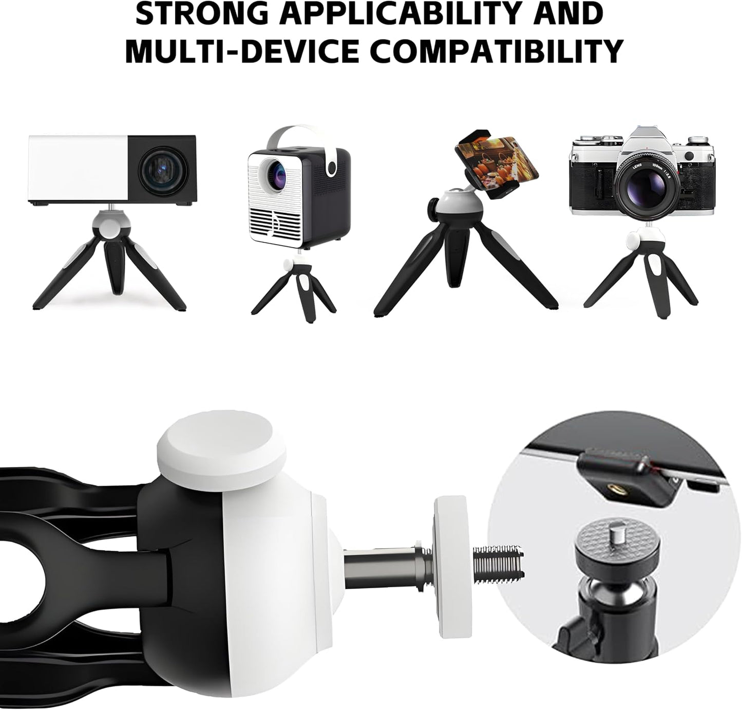 BESUS 360 Two Tripod Phone Mount, Universal Smartphone Mount Adapter, Rotates and Tilts Adjustable Cell Phone Clamp