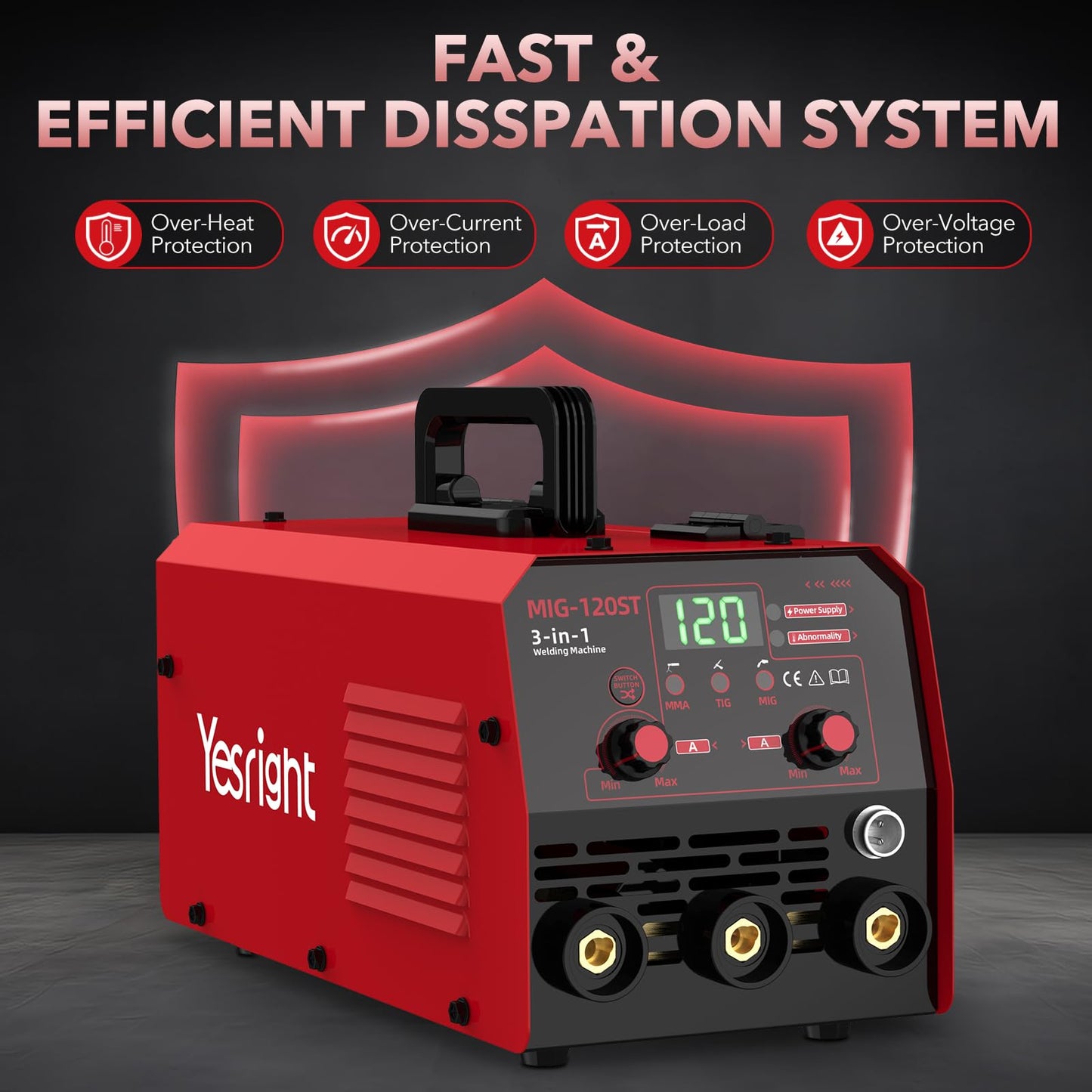 YesRight 120A Mig Welder, 3 IN 1 Gasless Flux Core MIG/Lift TIG/Stick Welder Machine with Synergy, 110V Multiprocess Welding Machine with Welding Googles Rods Wire for Beginners & Professionals