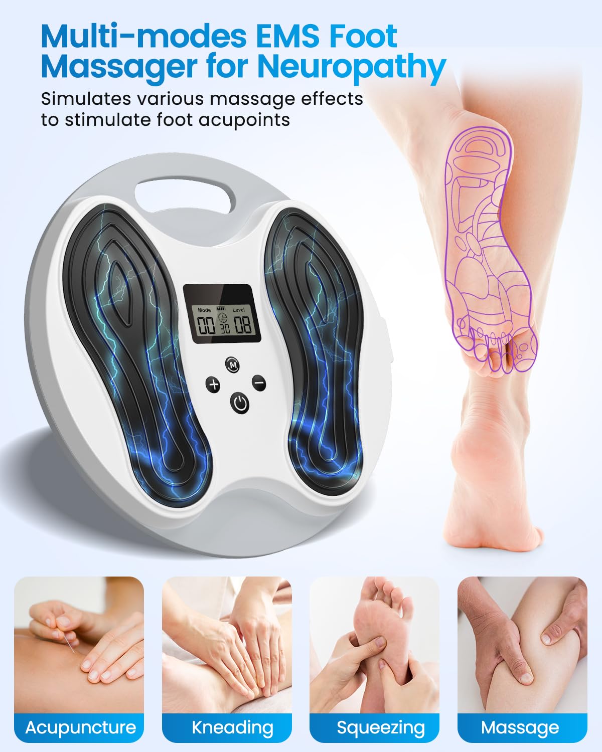EMS Foot Massager for Neuropathy, NMES Foot Stimulator for Neuropathy Feet Nerve FSA&HSA Eligible item Electric Foot Massager for Circulation and Pain Relief with 4 TENS Unit Muscle Stimulator Pads