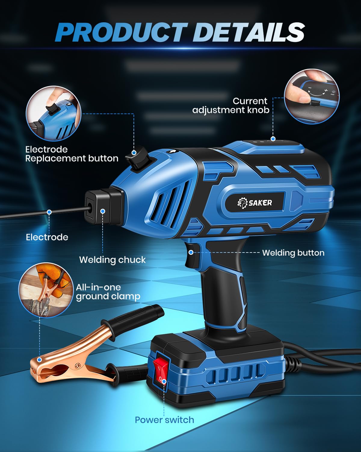 Saker Portable Welding Machine, Welding Machine 110V with IGBT Inverter 5 Variable Current Adjustment, Portable Electric Welding Machine,Fits for 3/32" Wire Rods (Blue)