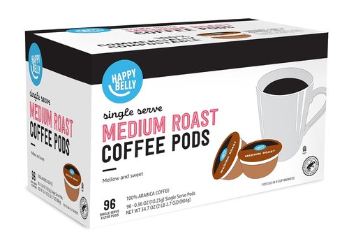 Happy Belly Medium Roast Coffee Pods - Compostable & Compatible with K-Cup Brewer | 96 Count