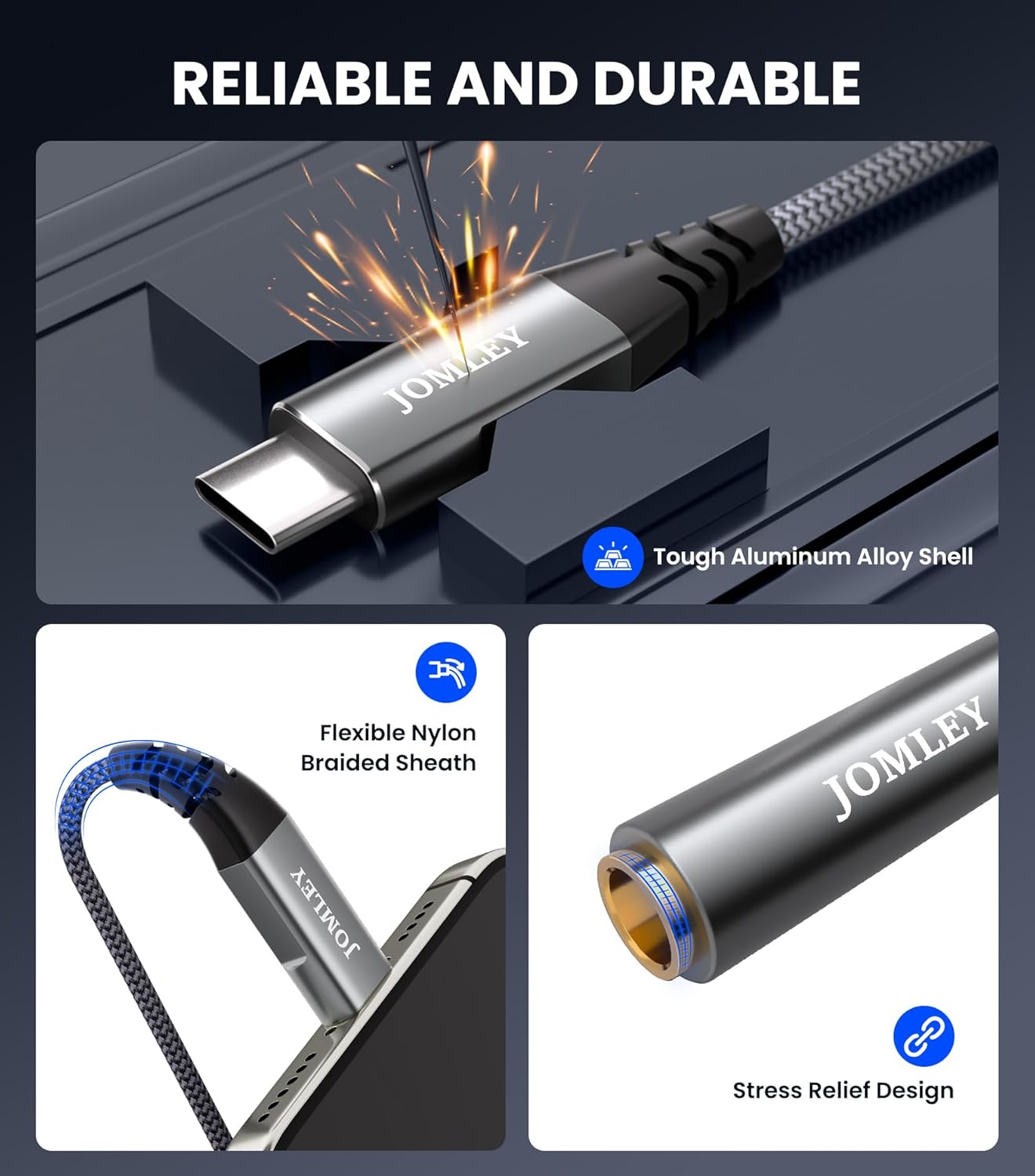 JOMLEY 1/4 3.3ft/1M, 1/4 Inch 6.35mm USB C to Headphone Adapter TRS Female to USB C Stereo Jack Headphone Adapter Cable