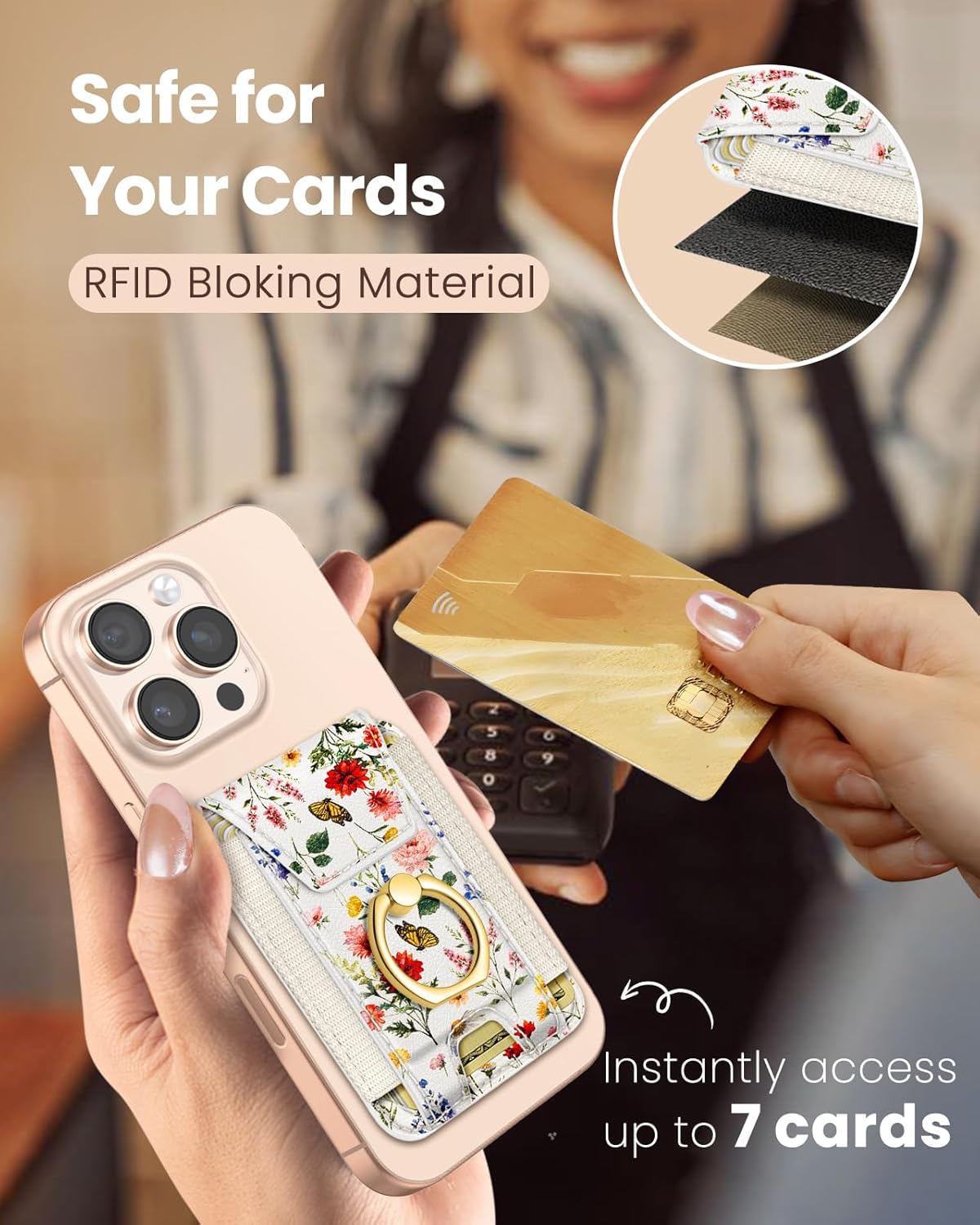 17/16/15/14/13/12 7 Shorogyt Compatible with Magsafe Wallet with Ring Stand Grip - Cute Magnetic Phone Wallets Card