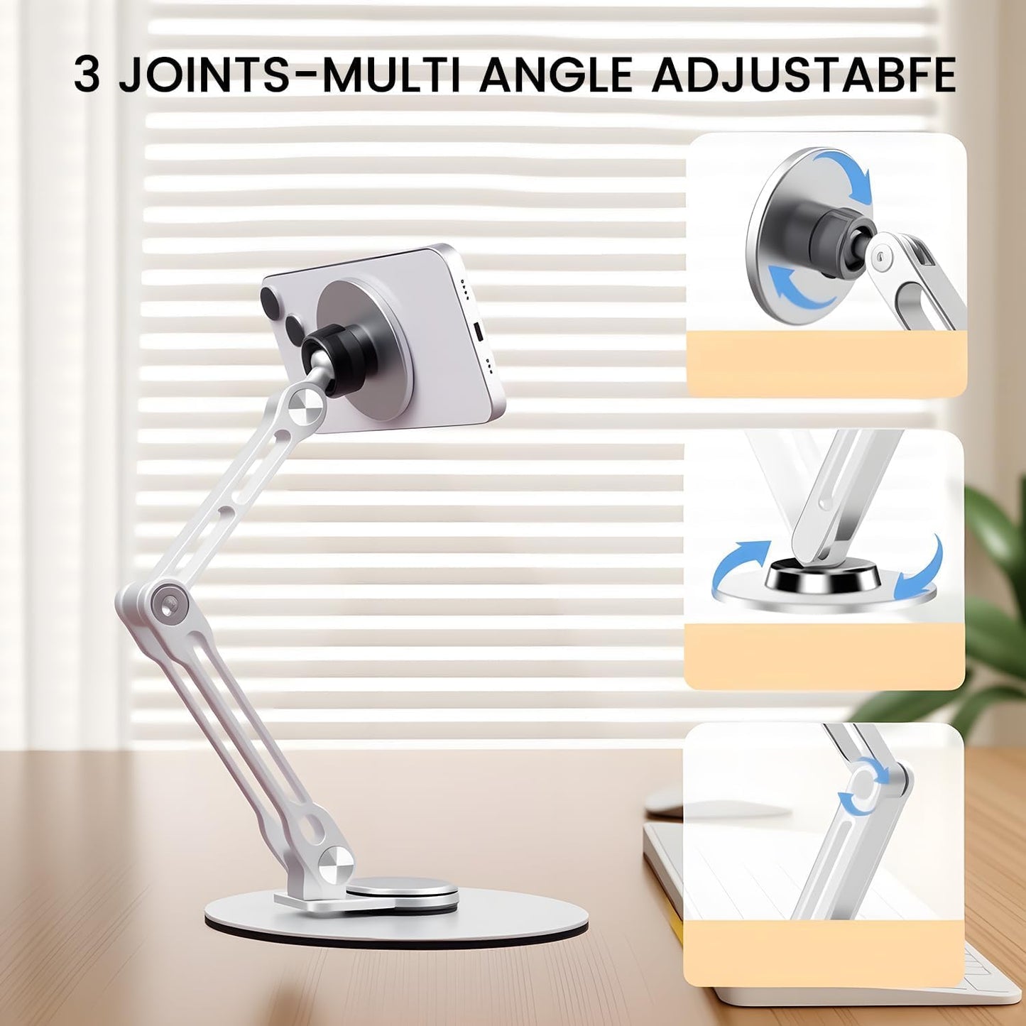 Msounehna 360 Magnetic iPad Stand for Desk, Foldable Aluminum Alloy Tablet Holder with Adjustable Base | Ergonomic