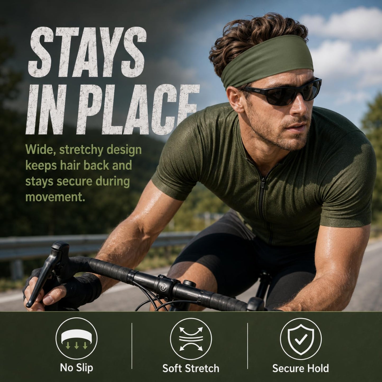 Men's Sweatbands for Workout and Sports: Camo Headband, Sweat-Absorbing Wide Headband for Basketball, Football, Cycling, Running, Yoga - 4.7 x 9.8 Inch (Delicate Style)
