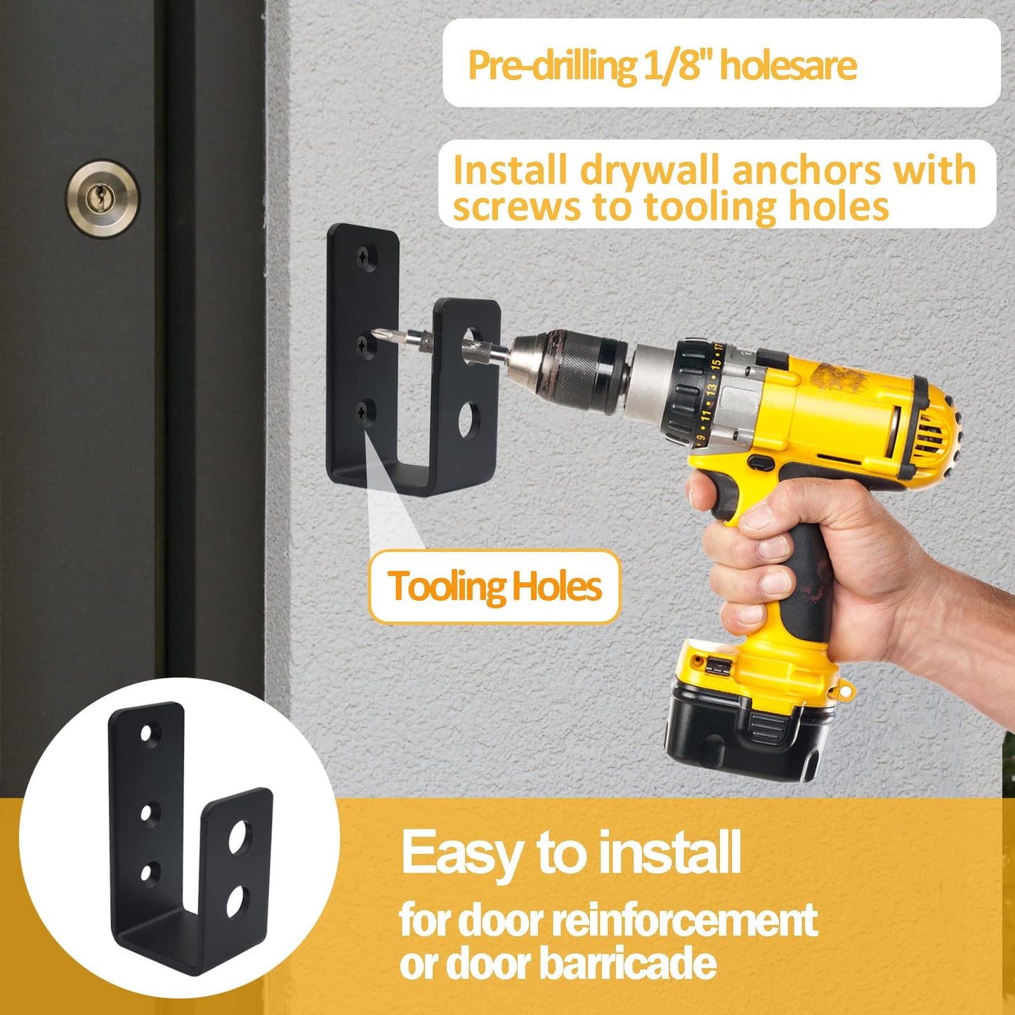 Door Barricade Brackets, 2 Pack 2x4 Door Barricade Brackets Door Security Barricade Brackets Bar Security Holder for Home, Barn, Shed, Garage, Gate to Security Door Reinforcement Fits 2x4 Bars, Black