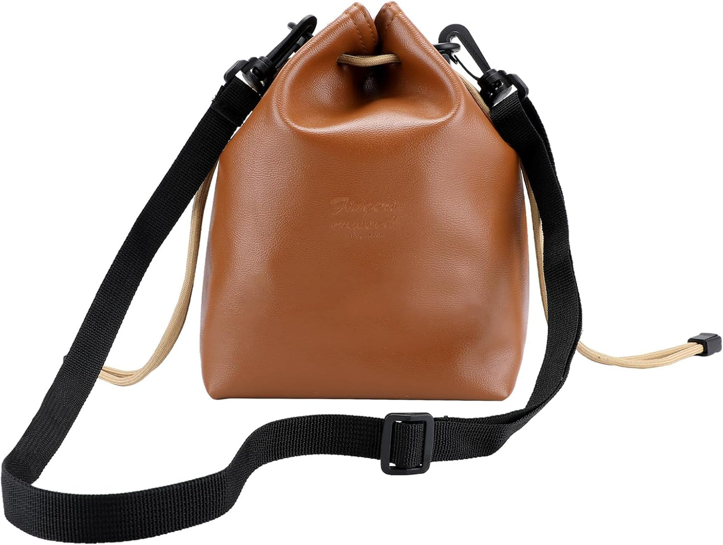 Gabrella Drawstring Camera Bag, Brown Leather Camera Bag with Protective Interior, Comfortable Travel Camera Storage
