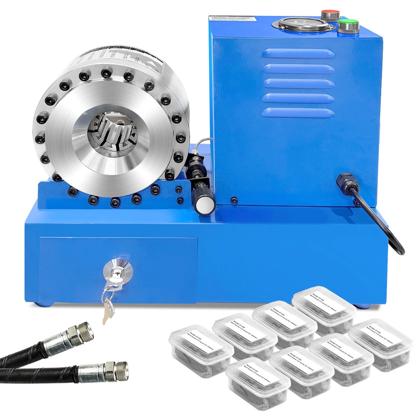 Electric Hydraulic Hose Crimper with 8 Dies, Portable Crimping Machine for1/4" to 1" Hose, High Pressure Electric Crimping Tool for AC Lines, Automotive, Excavators, Agricultural Equipment Blue