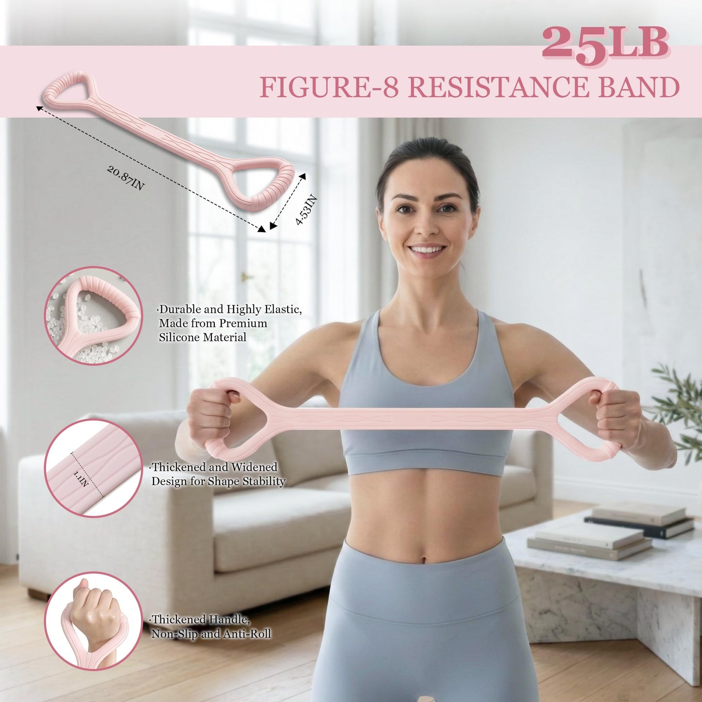 HIMSPORNER Adjustable Pedal Resistance Band with Handle, Ankle Resistance Bands with Cuffs, Figure 8 Resistance Band, Exercise Equipment for Waist, Arm, Core/ABS, Leg, Physical Therapy, Yoga, Pilates